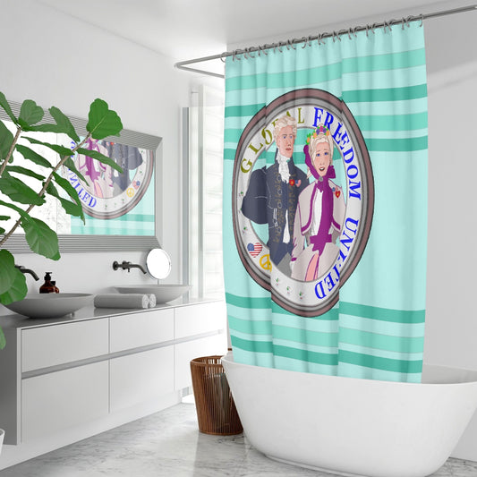 GLOBAL FREEDOM UNITED© Couple USA Georg Washington Light Green - Quick-drying Shower Curtain