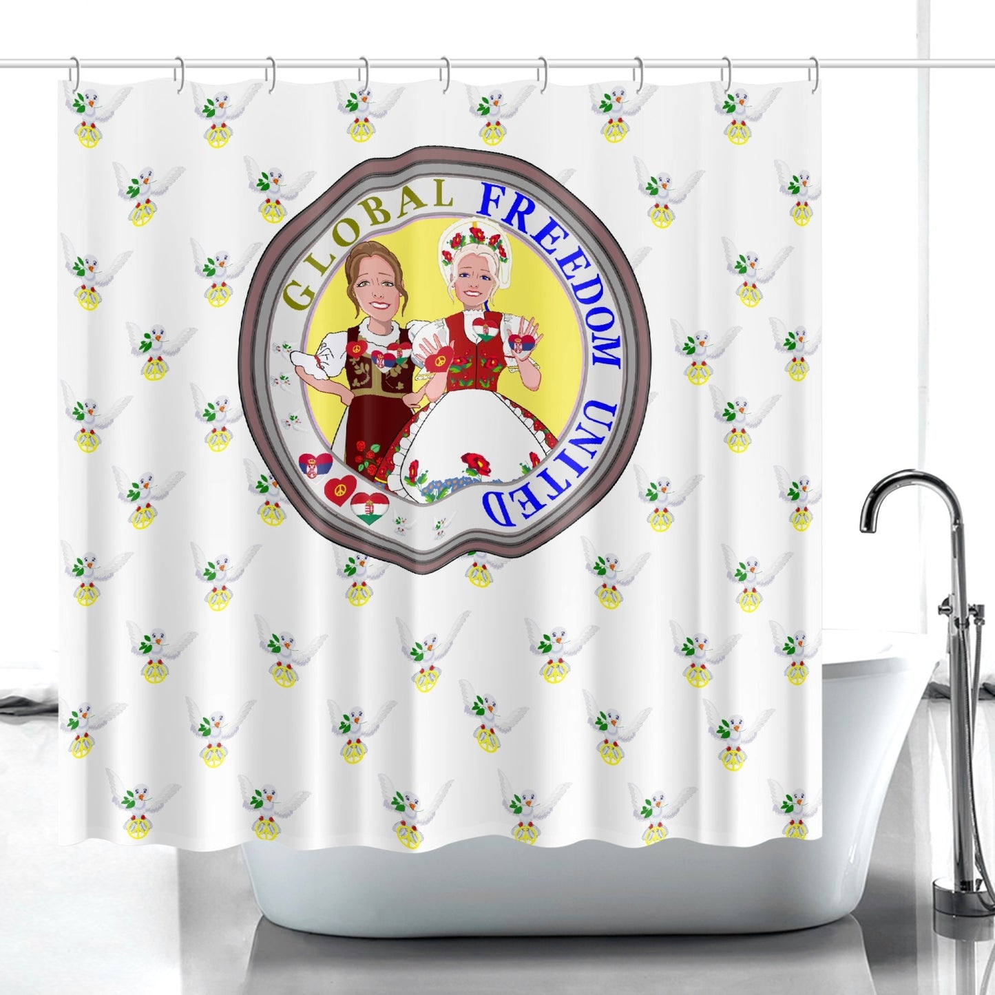 GLOBAL FREEDOM UNITED© WOMEN HUNGARY & SERBIA OLD PEACE WIGHT Quick-drying Shower Curtain