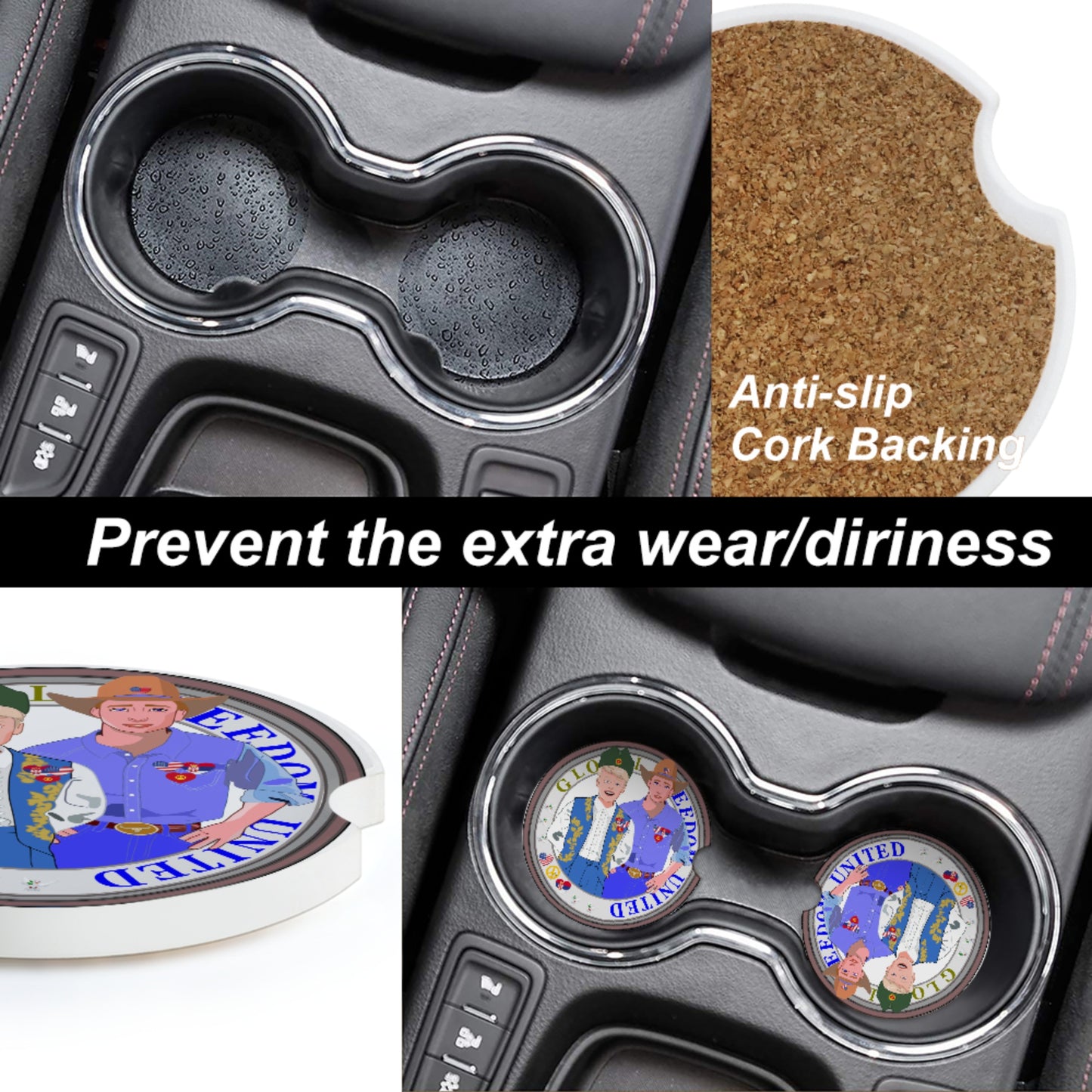 Ceramic Car Coaster GLOBAL FREEDOM UNITED© Men Serbia & USA