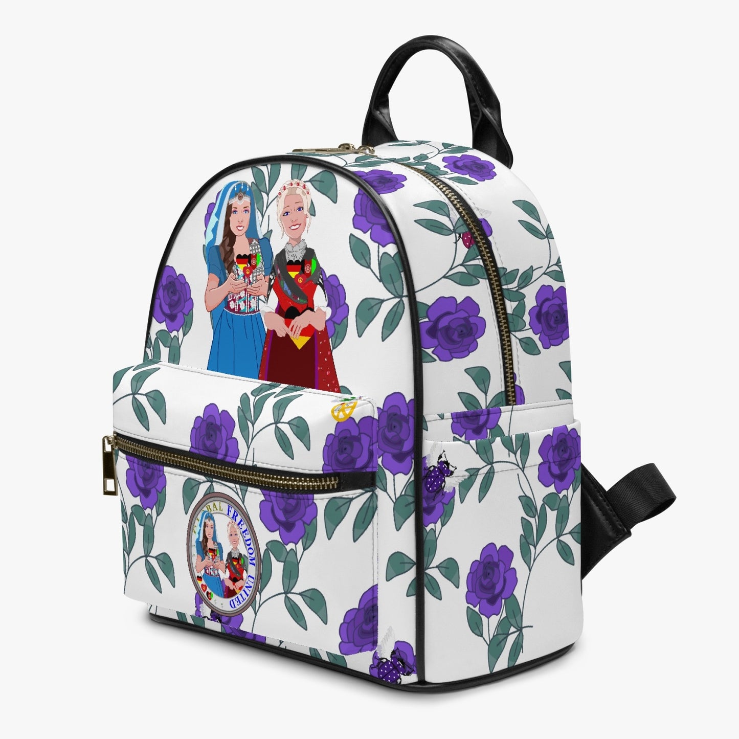GLOBAL FREEDOM UNITED© Women Afghanistan & Germany Lilac Roses - All Over Printed PU Backpack