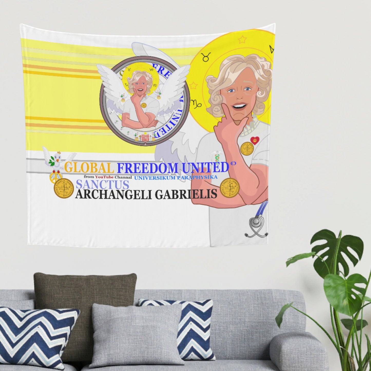 Tapestry GLOBAL FREEDOM UNITED© Archangel Gabriel Latein  Yellow