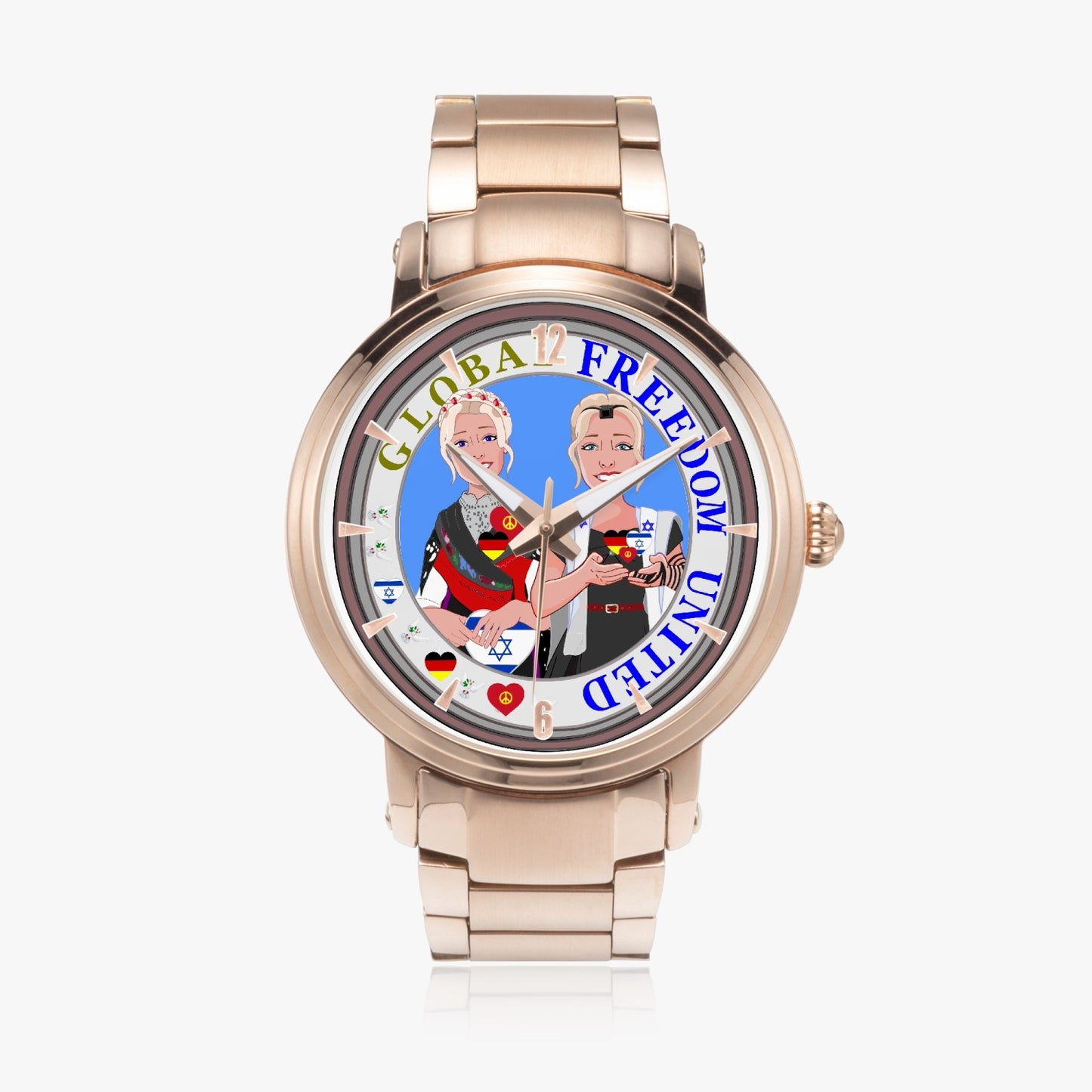 New Steel Strap Automatic Watch (With Indicators) GLOBAL FREEDOM UNITED© ISRAEL & GERMANY