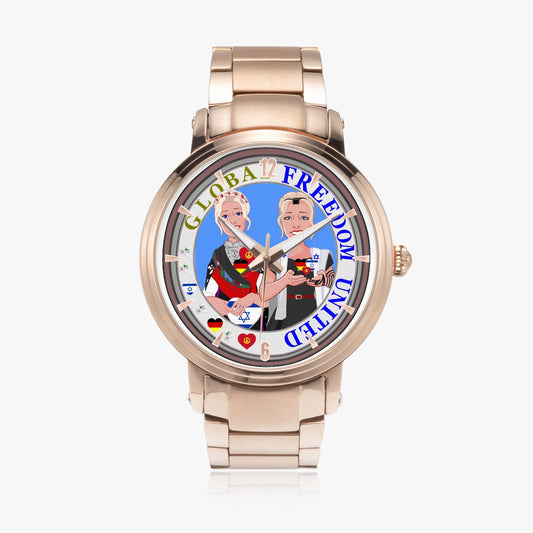 New Steel Strap Automatic Watch (With Indicators) GLOBAL FREEDOM UNITED© ISRAEL & GERMANY