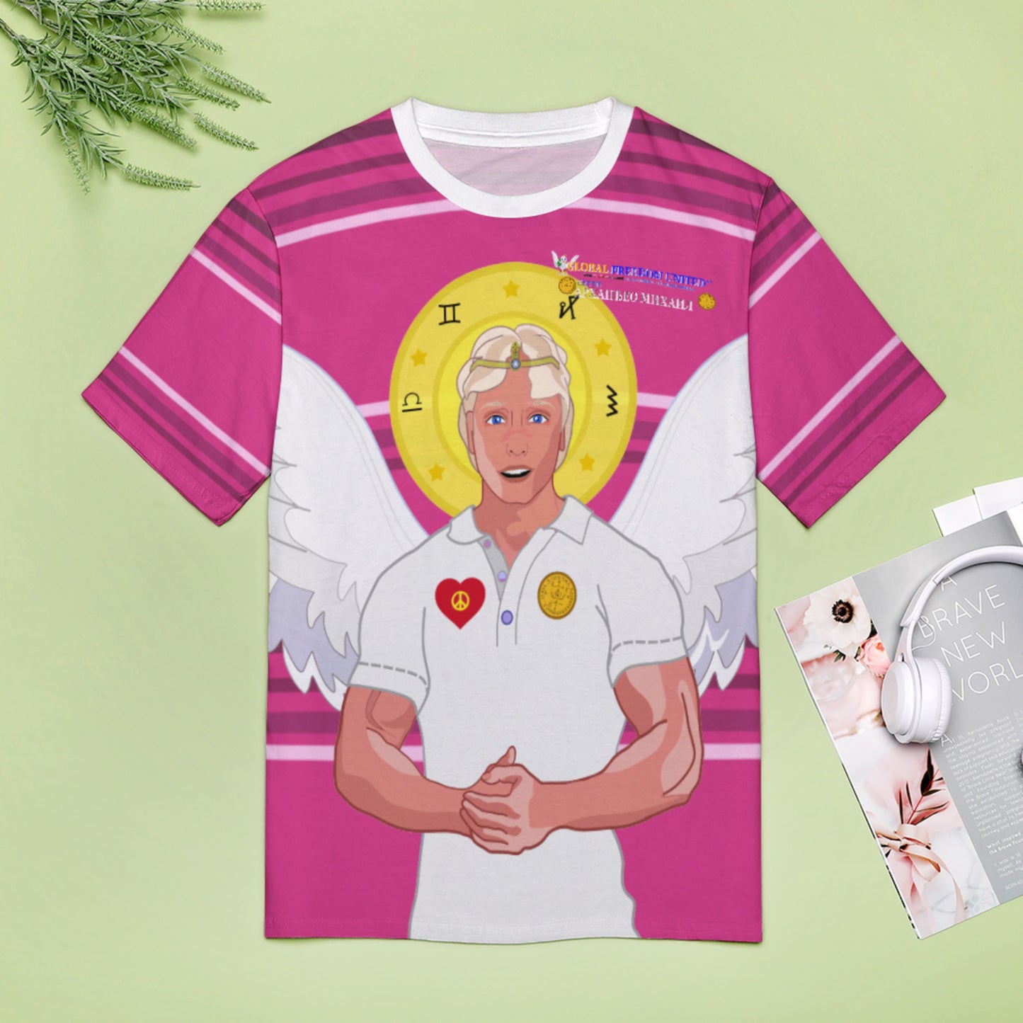 Women´s T-shirt  GLOBAL FREEDOM UNITED© Archangel Michael Serbia V2 Pink2