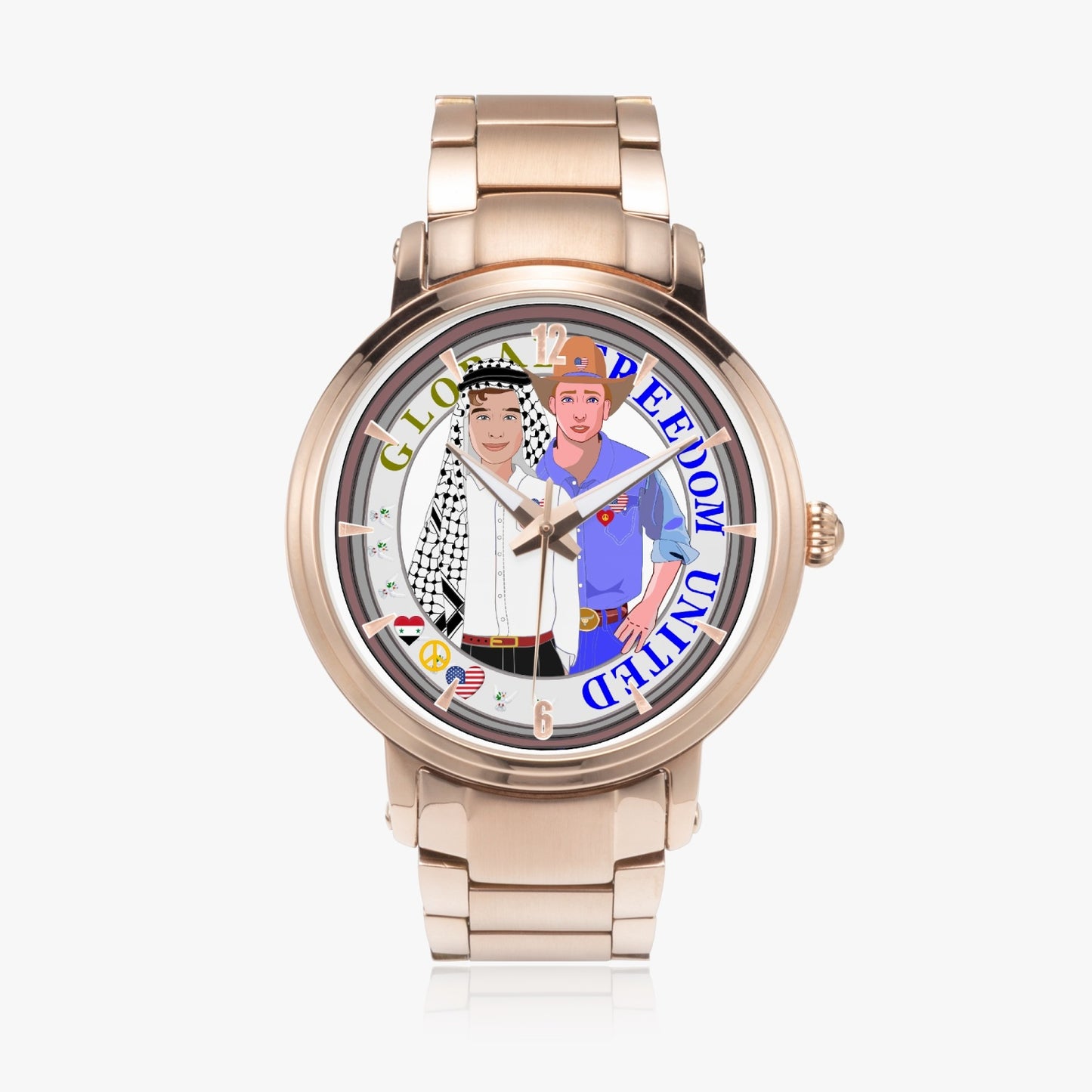 GLOBAL FREEDOM UNITED© New Steel Strap Automatic Watch (With Indicators) Men Syria & USA