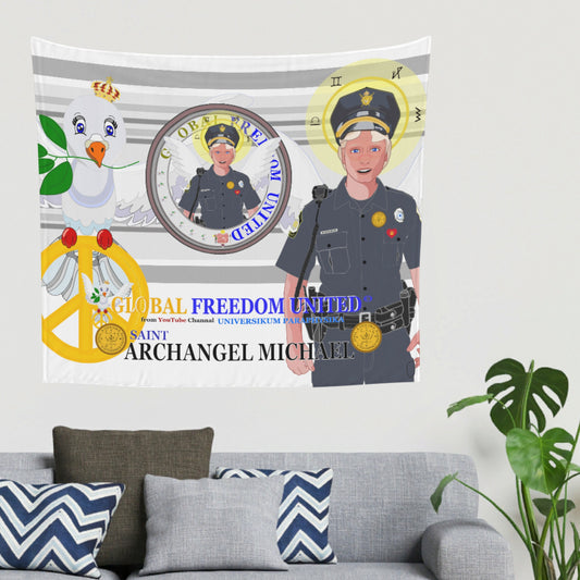 Tapestry GLOBAL FREEDOM UNITED© Archangel Michael As Policemen Grey
