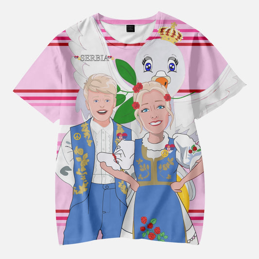 AOP Kids' Short T-Shirts GLOBAL FREEDOM UNITED COUPLE EDITION SERBIA PINK2