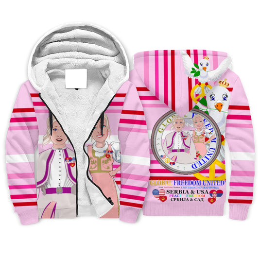 Plush Hoodie GLOBAL FREEDOM UNITED© Women Serbia & USA Pink1