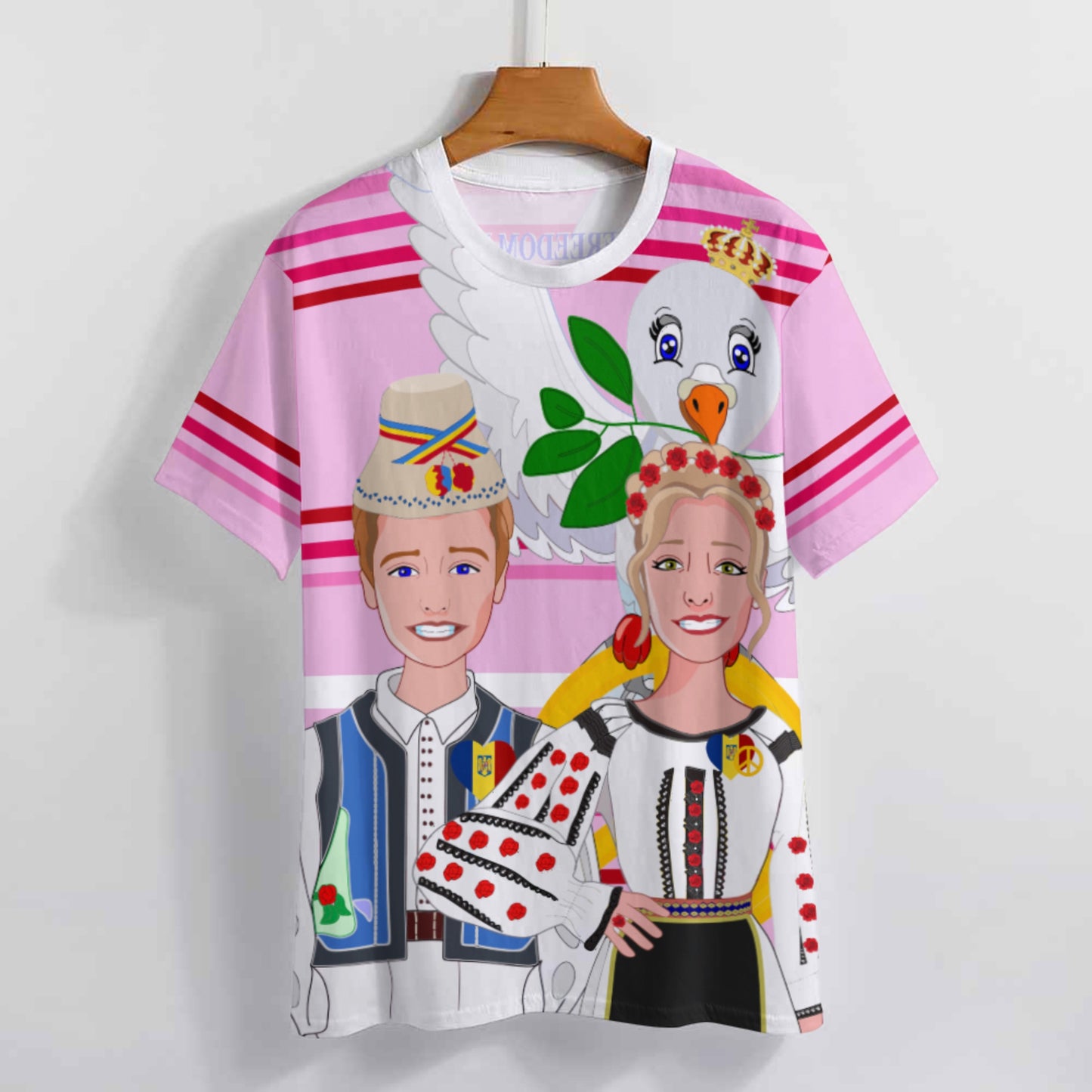 Women´s T-shirt GLOBAL FREEDOM UNITED© Couple Romania Pink1