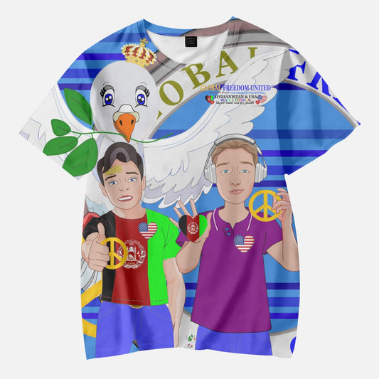 AOP Kids' Short T-Shirts GLOBAL FREEDOM UNITED BOY AFGHANISTAN & USA DEEP BLUE