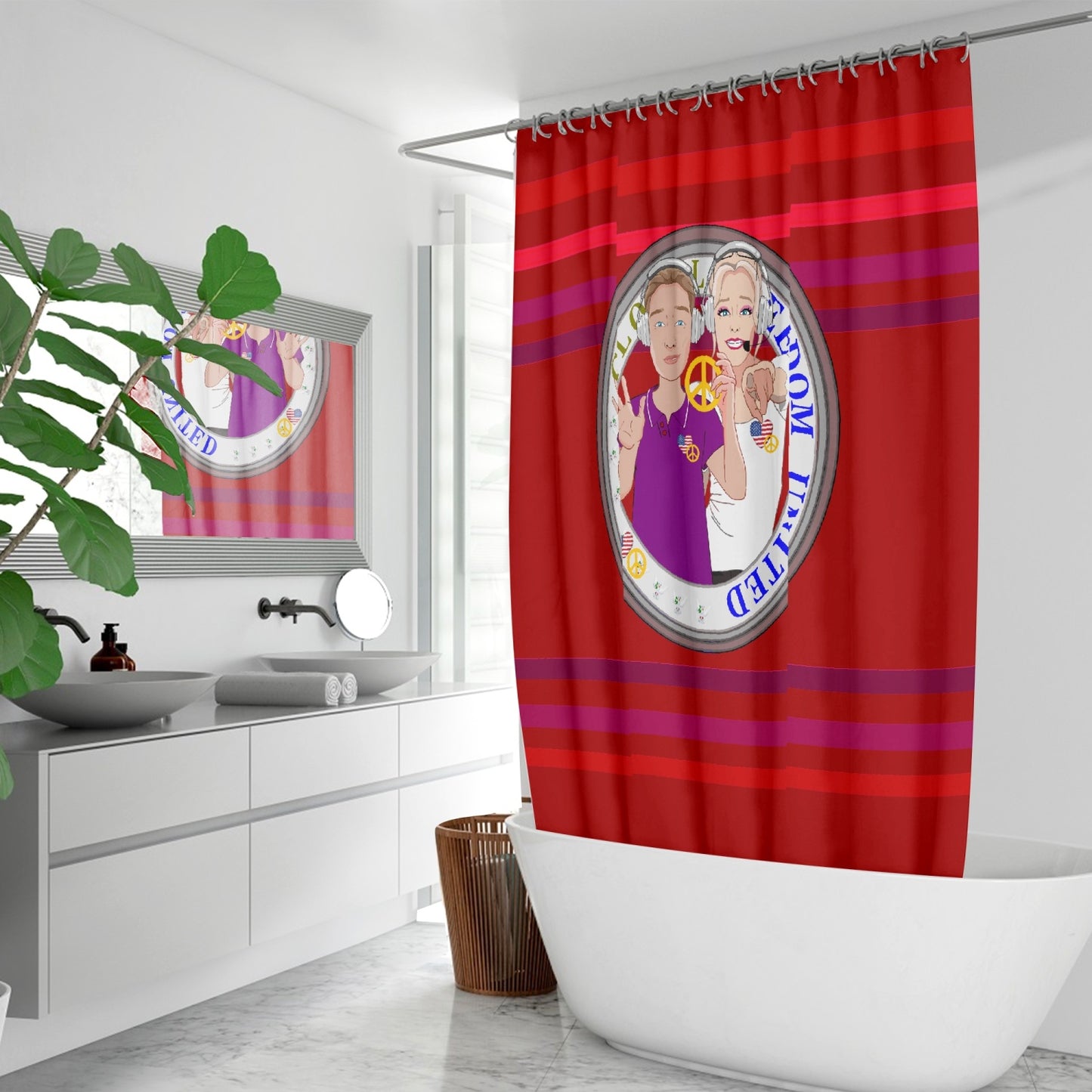 Quick-drying Shower Curtain GLOBAL FREEDOM UNITED© Couple USA Wight American Red