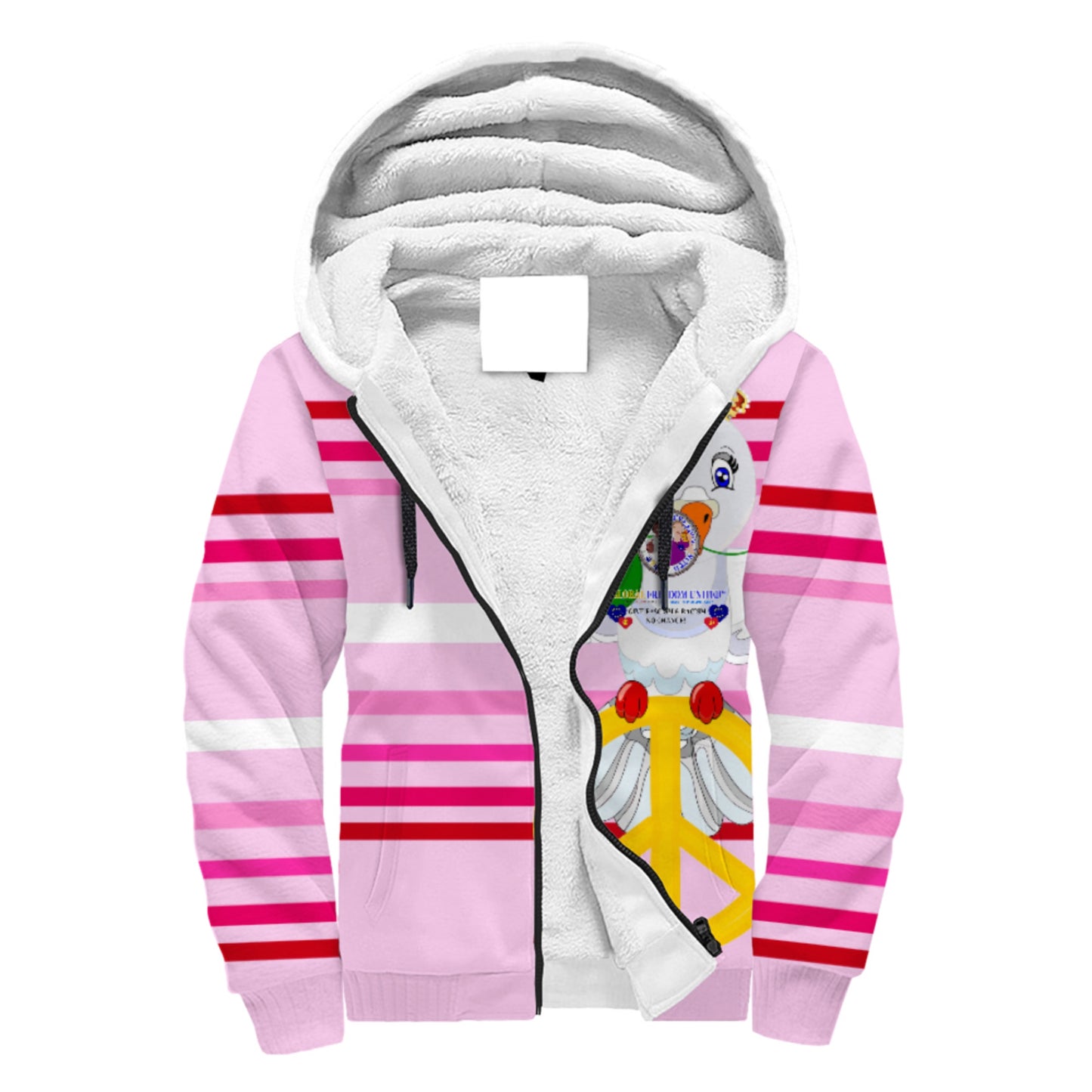 Plush Hoodie GLOBAL FREEDOM UNITED© Men Anti Racism & Fascism Pink1
