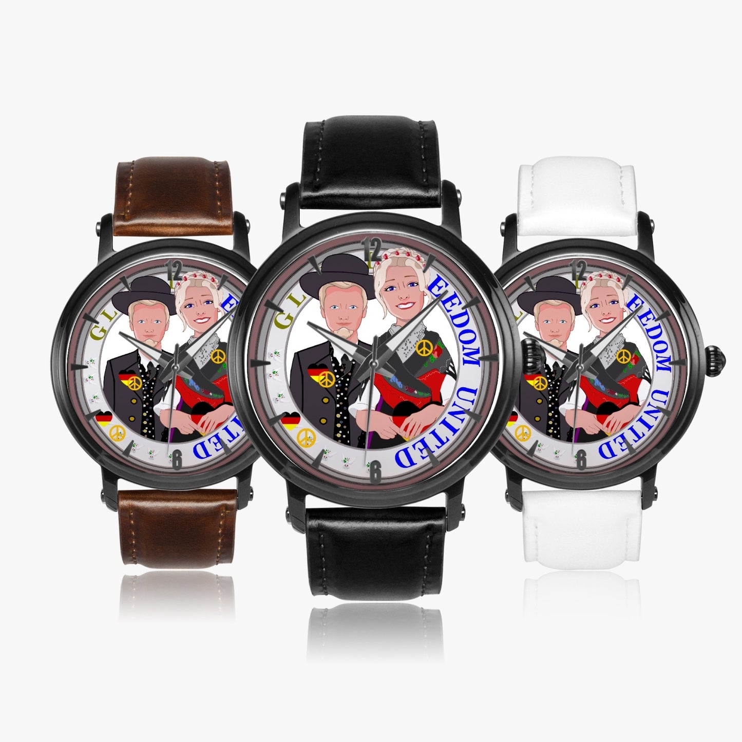 46mm Unisex Automatic Watch(Black) GLOBAL FREEDOM UNITED© COUPLE EDITION GERMANY V1