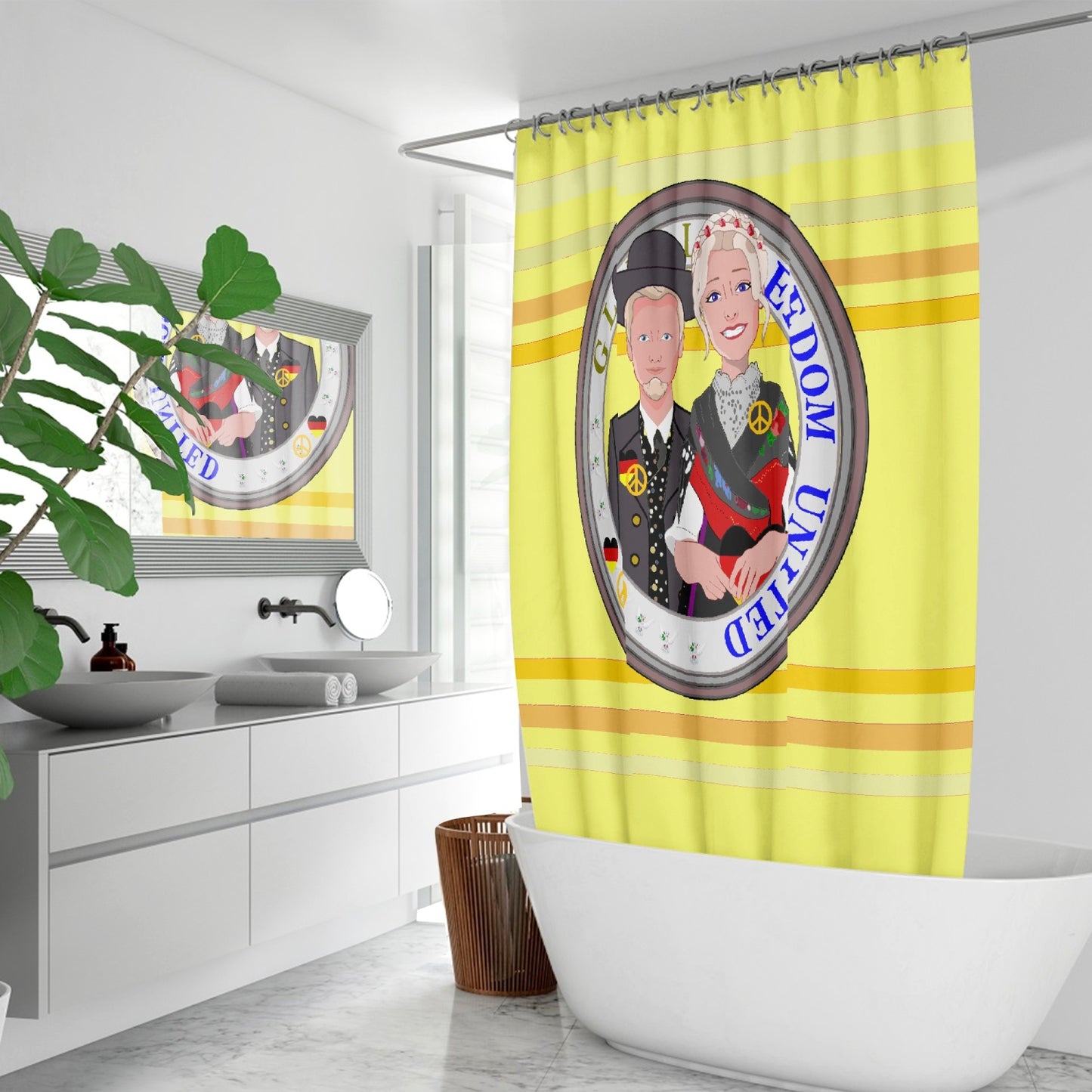 GLOBAL FREEDOM UNITED© Couple Germany V1 Yellow - Quick-drying Shower Curtain