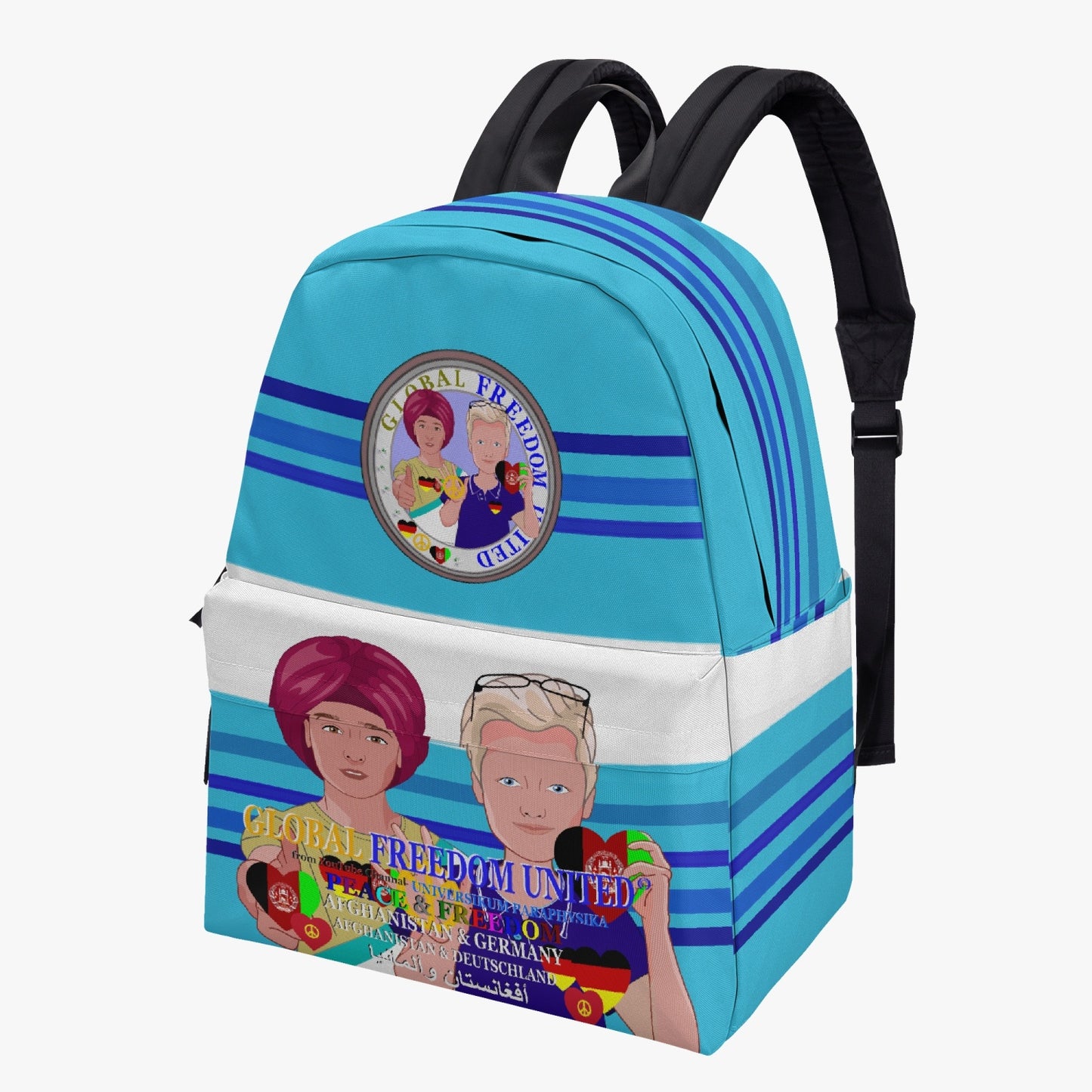 GLOBAL FREEDOM UNITED MEN AFGHANISTAN & GERMANY OLD PEACE BLUE All-over-print Canvas Backpack