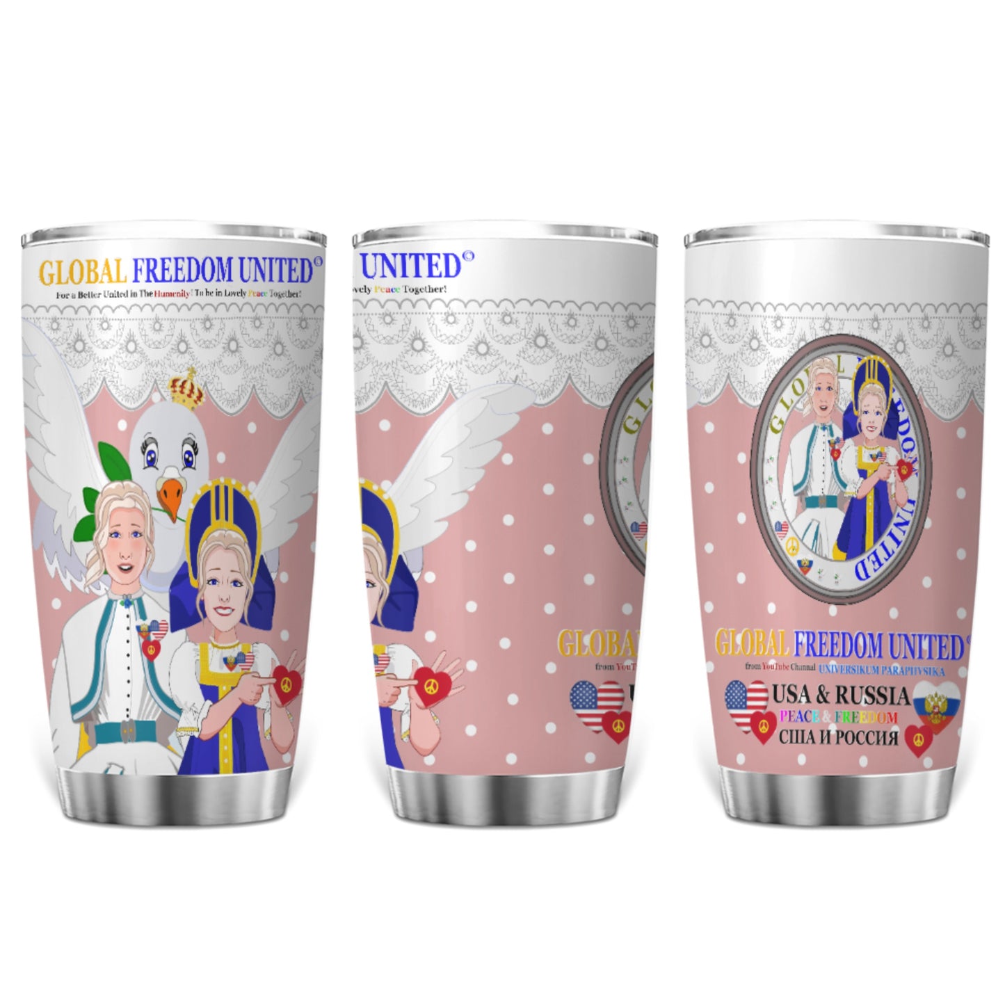 Tumbler GLOBAL FREEDOM UNITED© Women Russia & USA Pink1