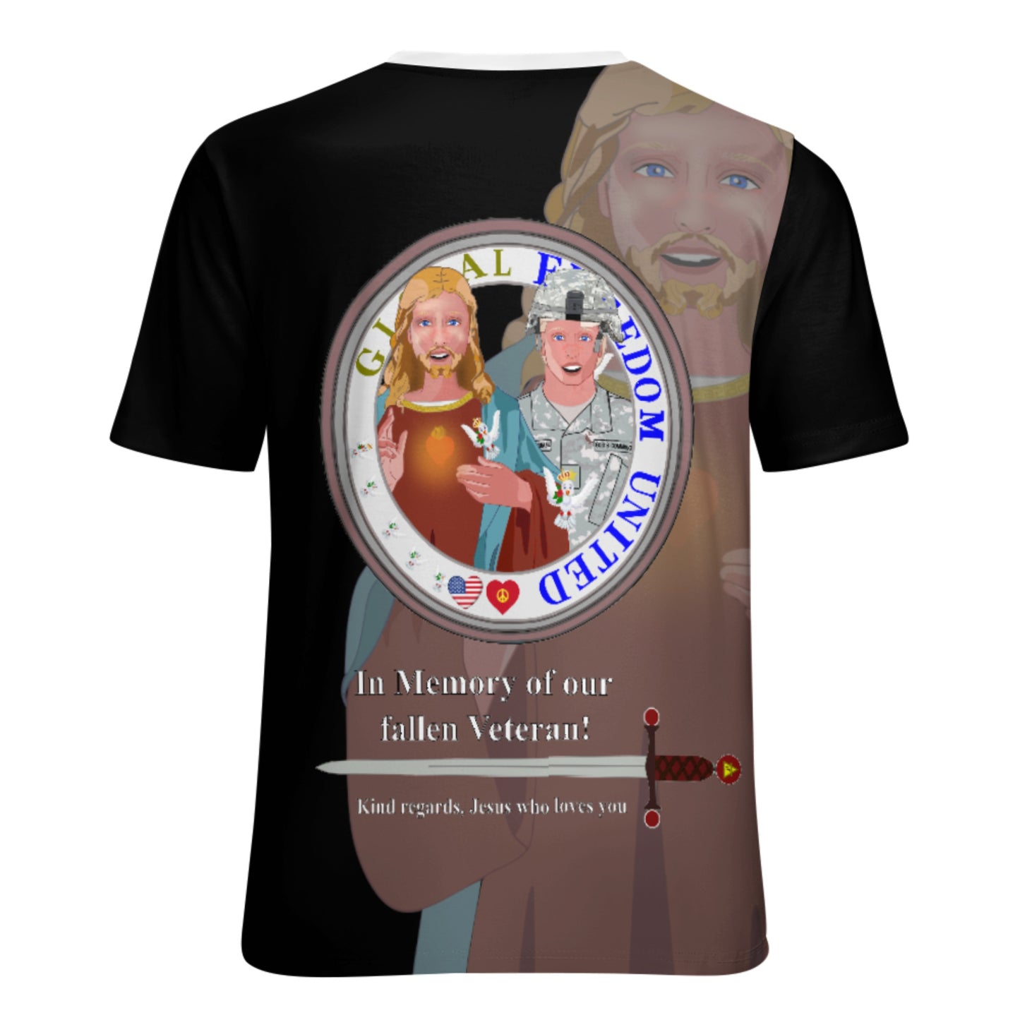 Women´s T-shirt Black GLOBAL FREEDOM UNITED© Jesus Christ For Fallen Veteran US Afro American Soldiers V4
