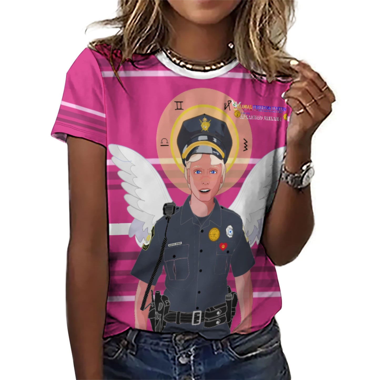 Women´s T-shirt  GLOBAL FREEDOM UNITED© Archangel Michael Serbia V4 Pink2