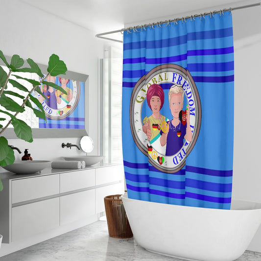 Quick-drying Shower Curtain GLOBAL FREEDOM UNITED© Men Afghanistan & Germany Dark Blue