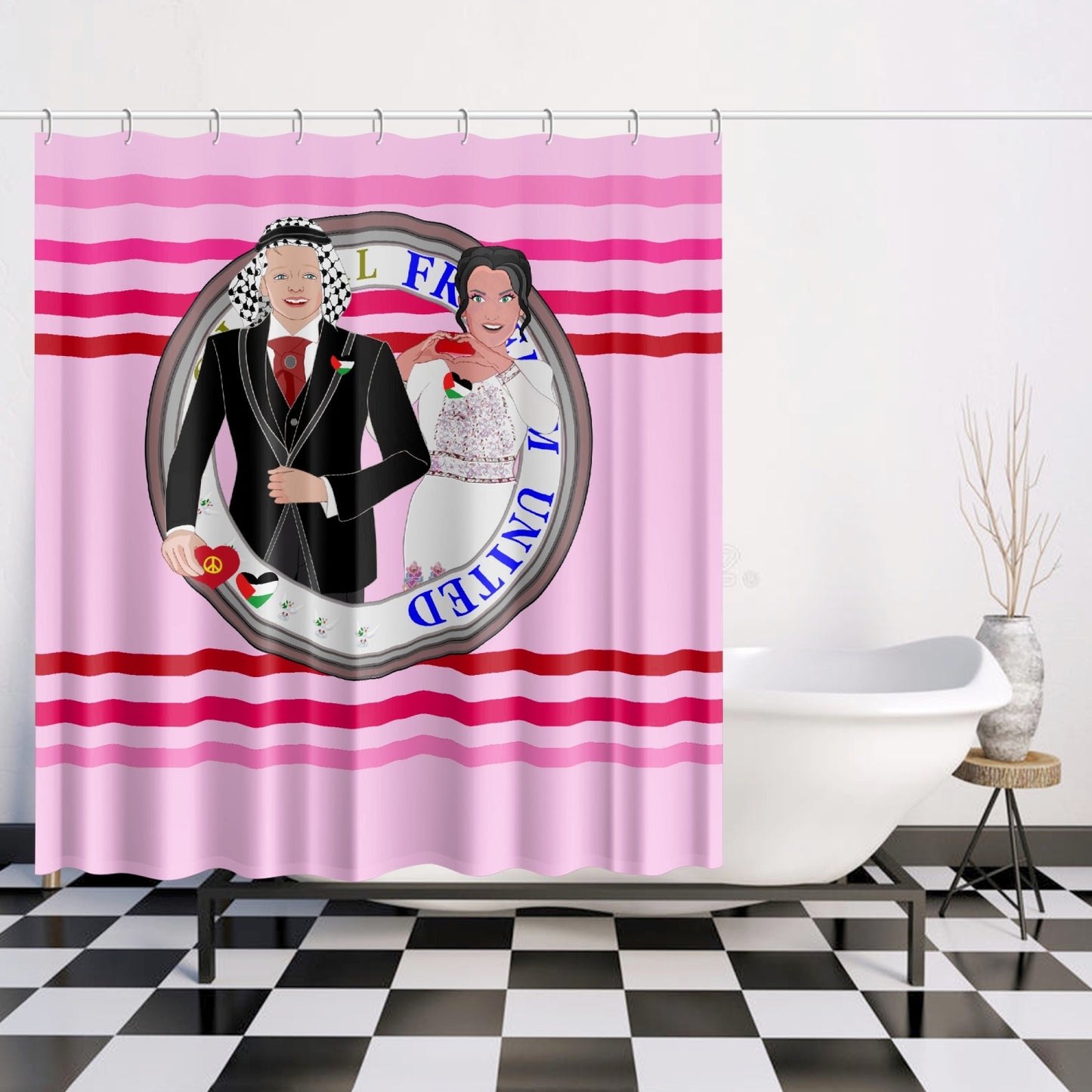 GLOBAL FREEDOM UNITED© Couple Palestina Pink1 - Quick-drying Shower Curtain