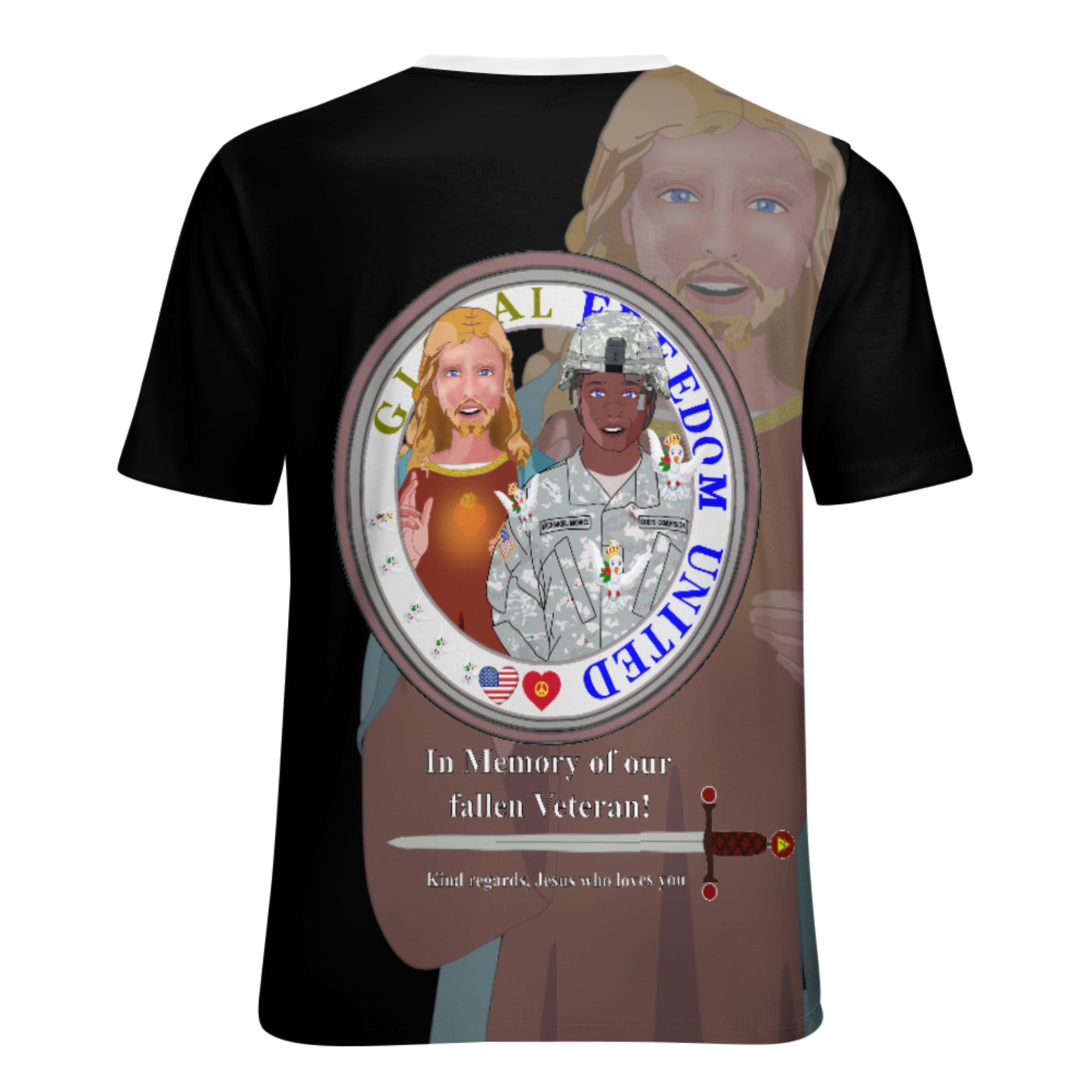 Women´s T-Shirt Black GLOBAL FREEDOM UNITED© Jesus Christ For Fallen Veteran Afro American Soldiers V3