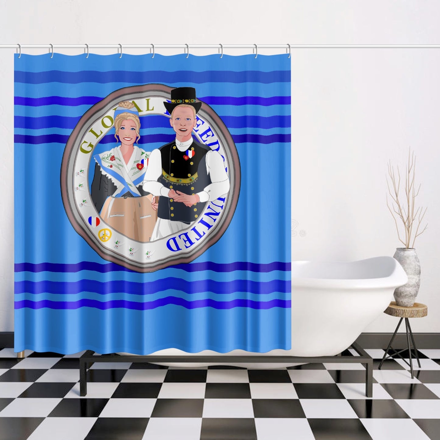 GLOBAL FREEDOM UNITED© Couple France Deep Blue - Quick-drying Shower Curtain