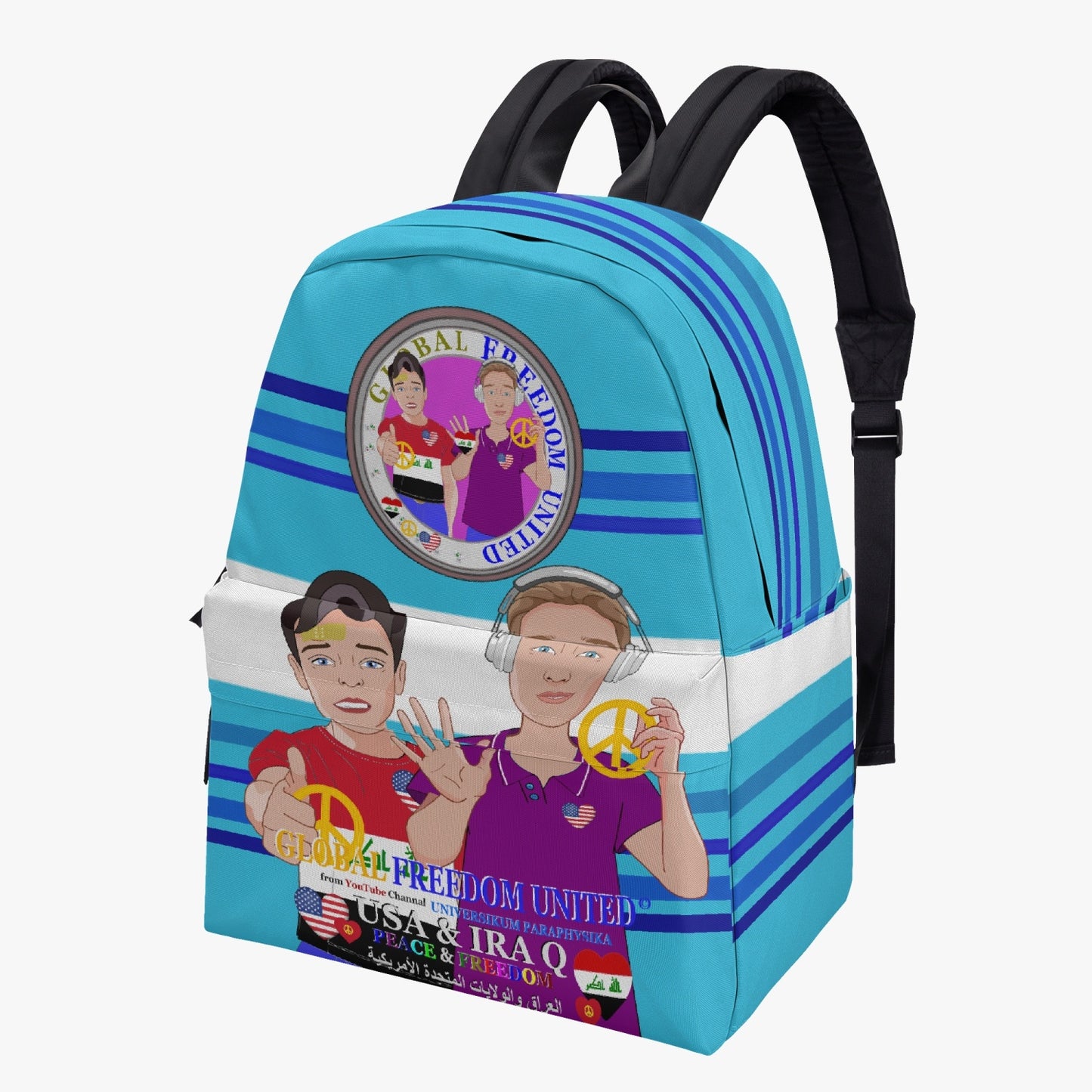 GLOBAL FREEDOM UNITED MEN IRAQ & USA OLD PEACE BLUE All-over-print Canvas Backpack
