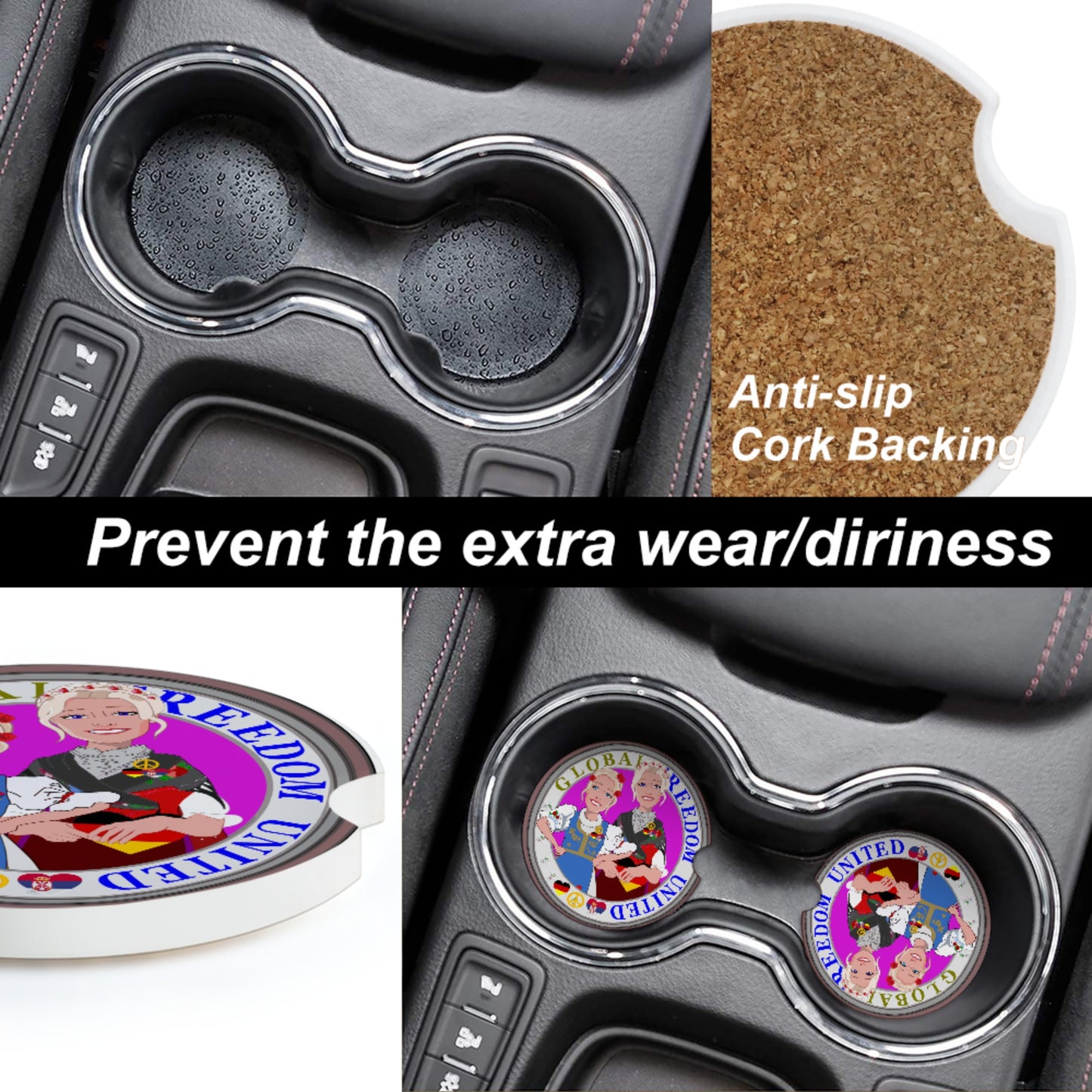 Ceramic Car Coaster GLOBAL FREEDOM UNITED© Women Serbia & Germany V2