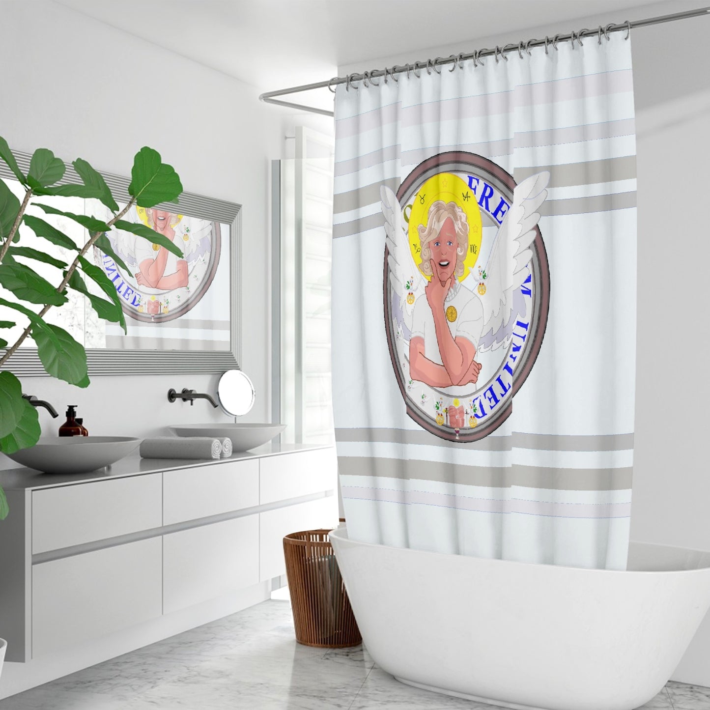 Quick-drying Shower Curtain GLOBAL FREEDOM UNITED© ARCHANGEL GABRIEL Wight