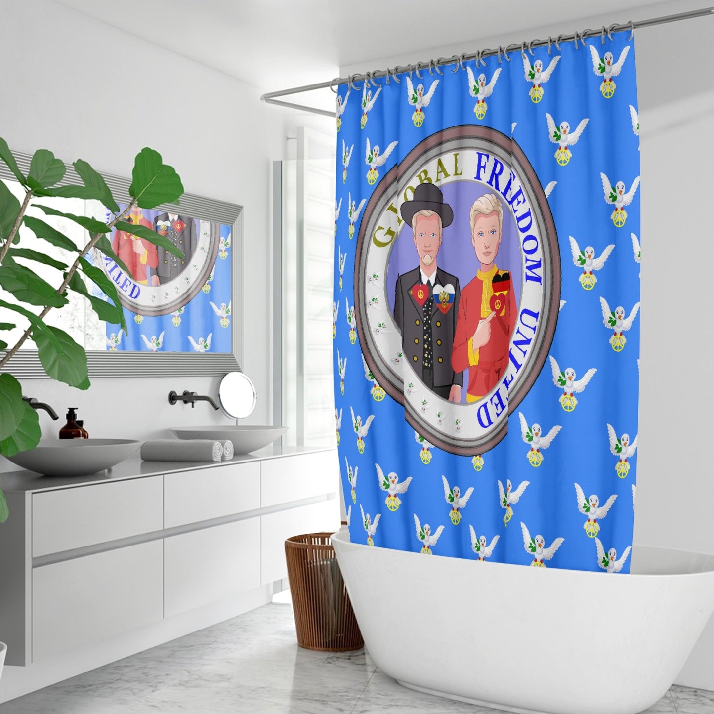 GLOBAL FREEDOM UNITED MEN RUSSIA & GERMANY OLD PEACE BLUE Quick-drying Shower Curtain