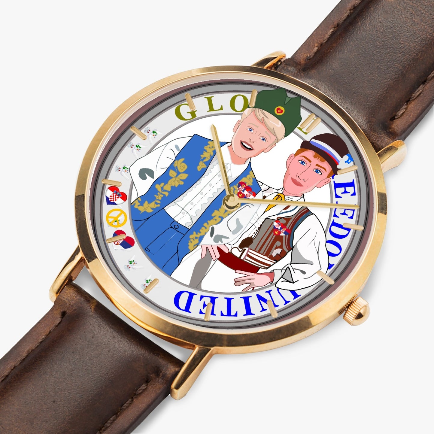 GLOBAL FREEDOM UNITED© Hot Selling Ultra-Thin Leather Strap Quartz Watch (Rose Gold With Indicators) Men Croatia & Serbia