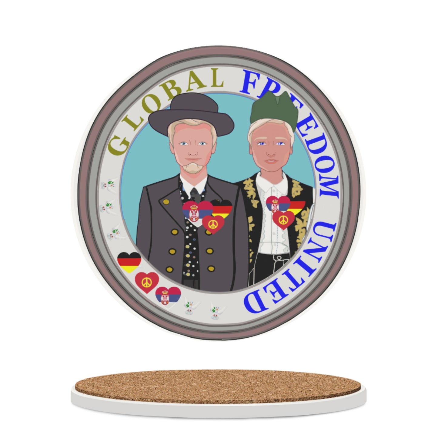 Ceramic Coasters GLOBAL FREEDOM UNITED© Men Serbia & Germany V1