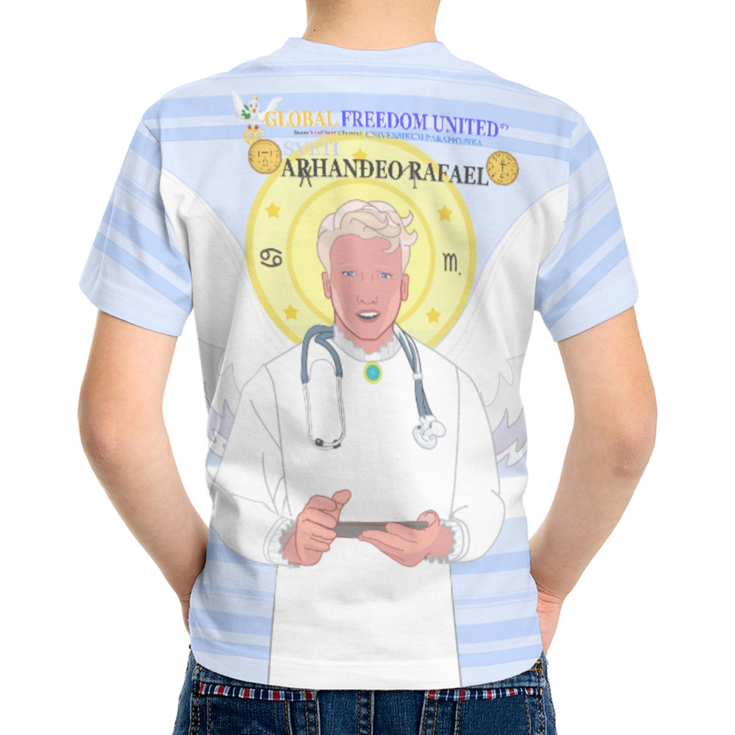 Kid´s T-shirt GLOBAL FREEDOM UNITED© Archangel Rafael Croatia Light Blue