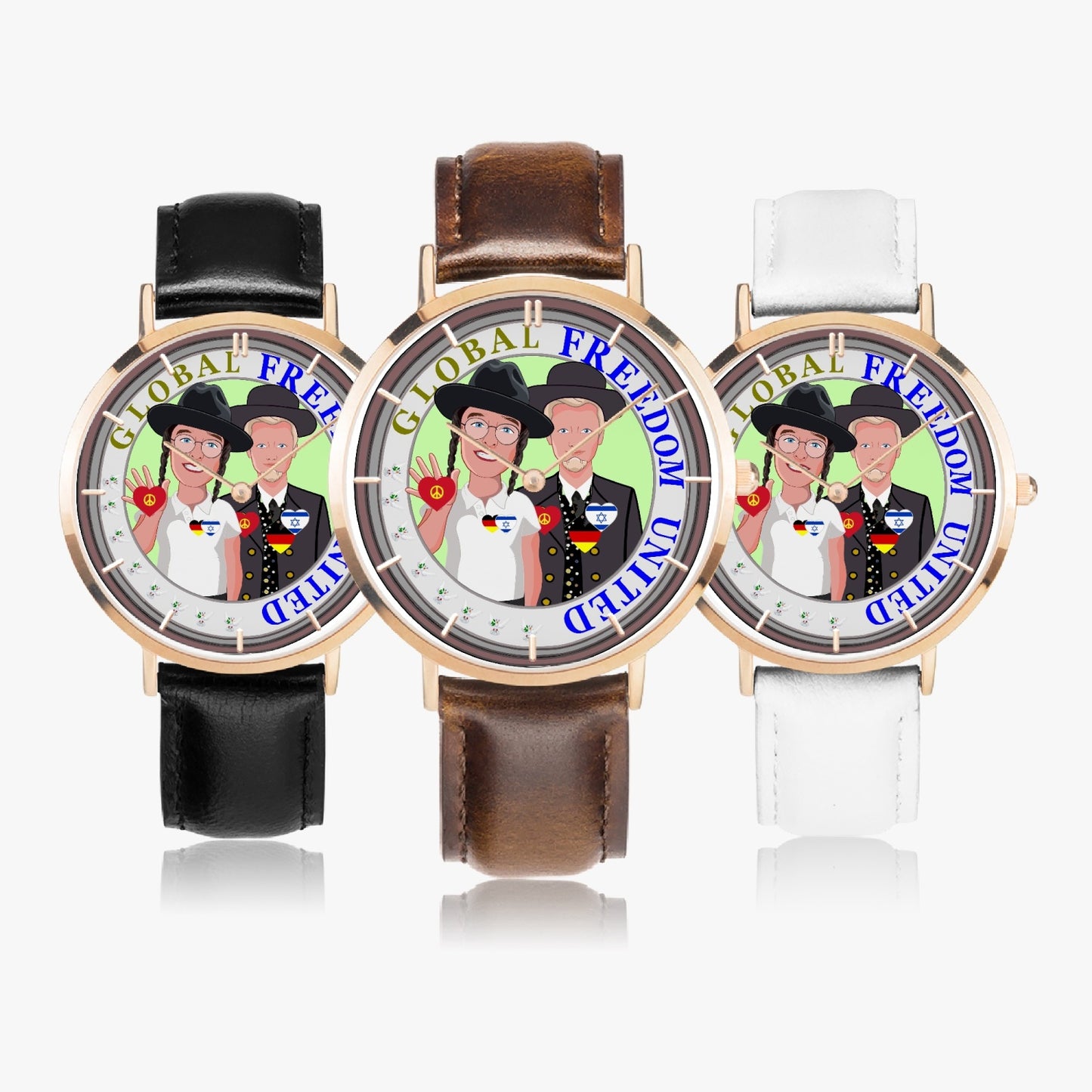 Hot Selling Ultra-Thin Leather Strap Quartz Watch (Rose Gold With Indicators) GLOBAL FREEDOM UNITED© MEN ISRAEL & GERMANY