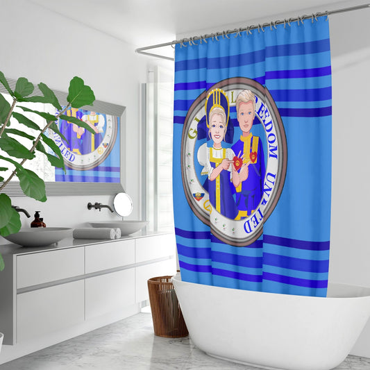 GLOBAL FREEDOM UNITED© Couple Russia Deep Blue - Quick-drying Shower Curtain