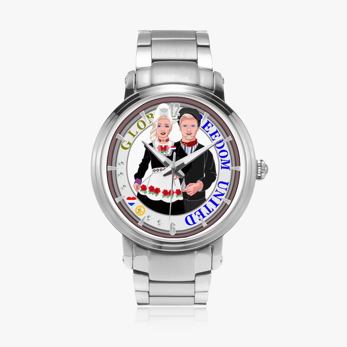 GLOBAL FREEDOM UNITED© Couple Nederland New Steel Strap Automatic Watch (With Indicators)