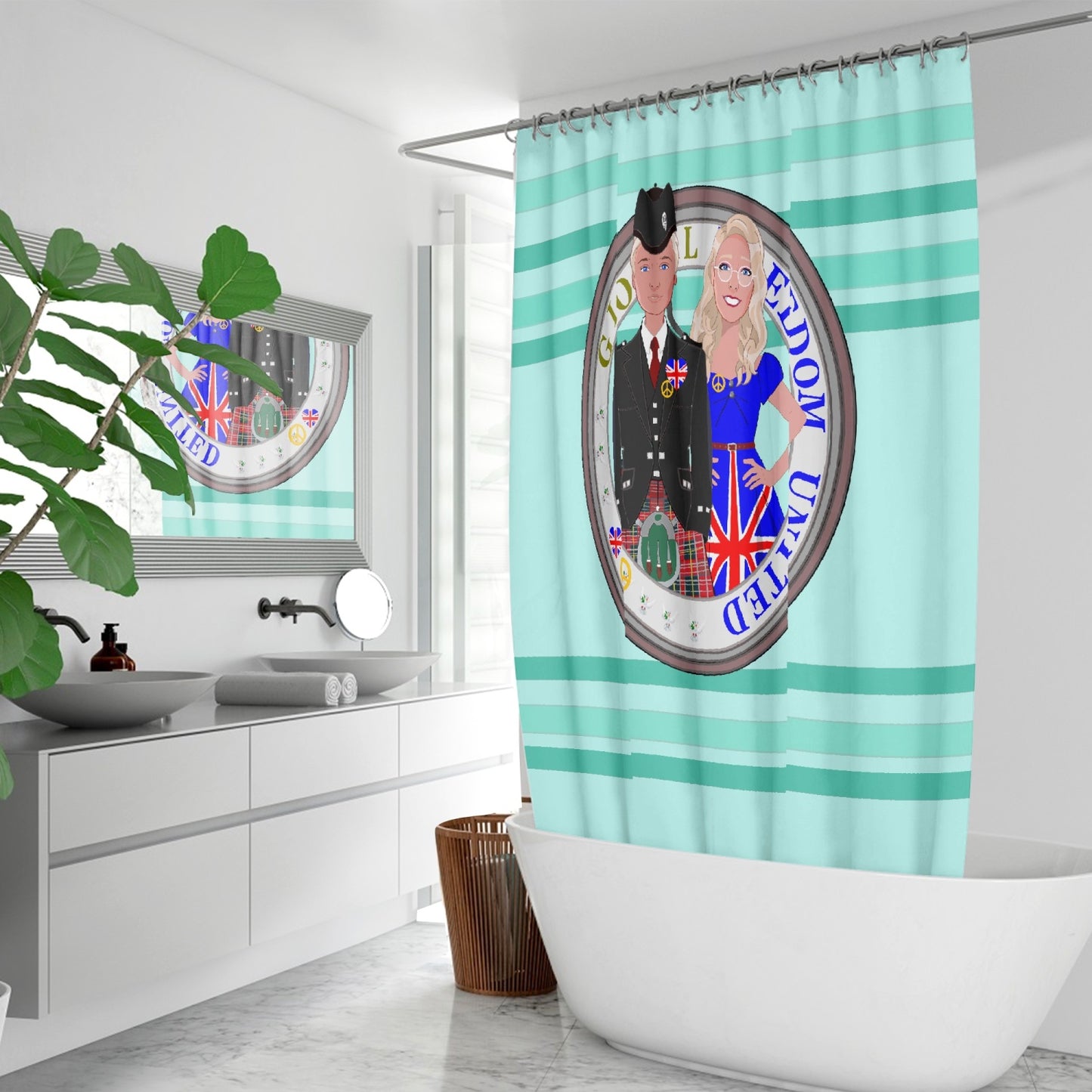 GLOBAL FREEDOM UNITED© Couple England Light Green - Quick-drying Shower Curtain