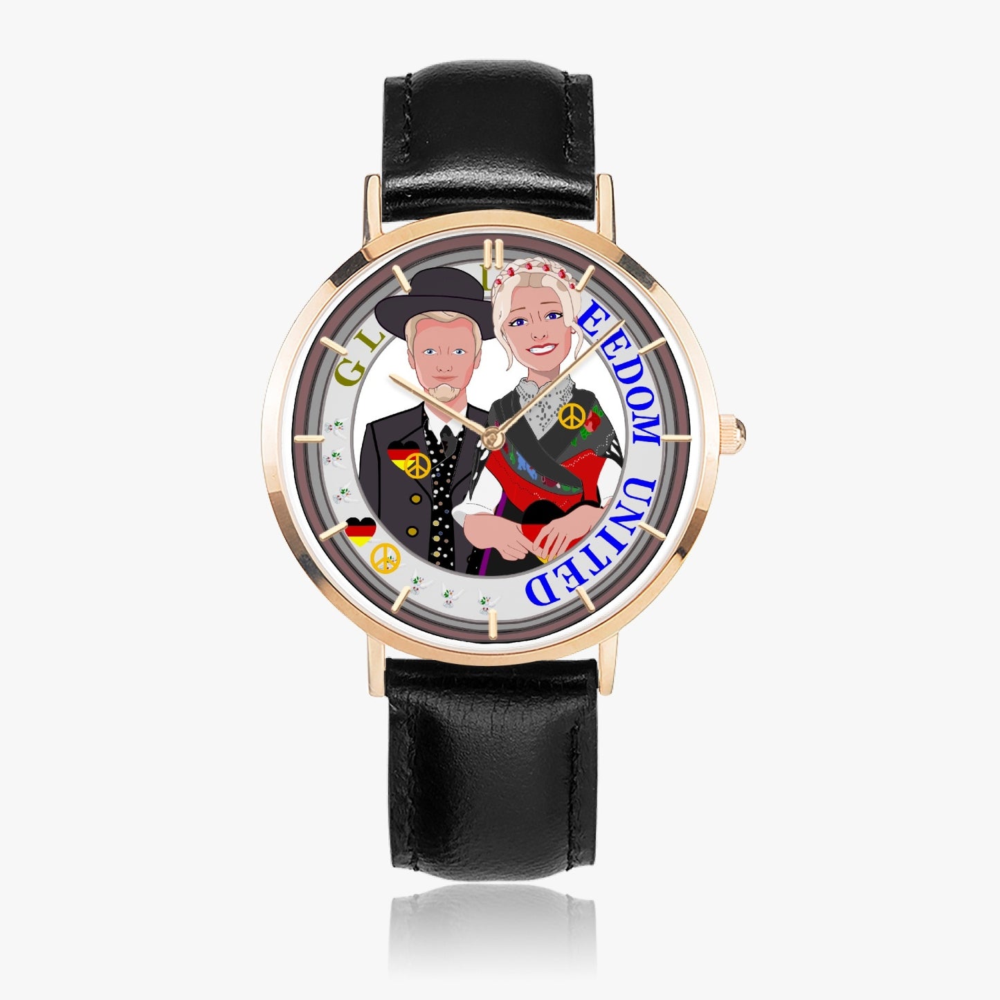 Hot Selling Ultra-Thin Leather Strap Quartz Watch (Rose Gold With Indicators)  GLOBAL FREEDOM UNITED©  COUPLE GERMANY TRADITION