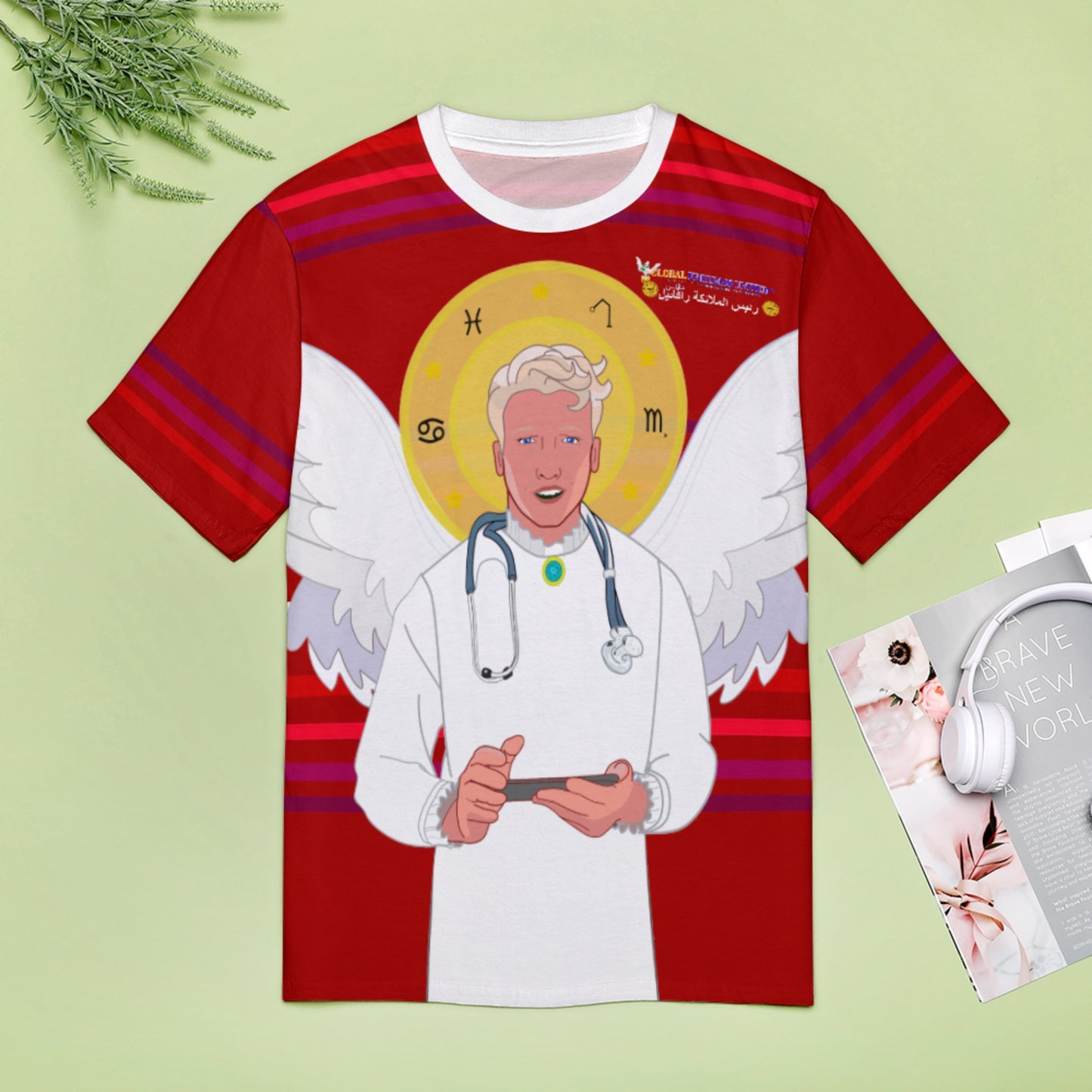 Women´s T-shirt GLOBAL FREEDOM UNITED© Archangel Rafael Arabic Red