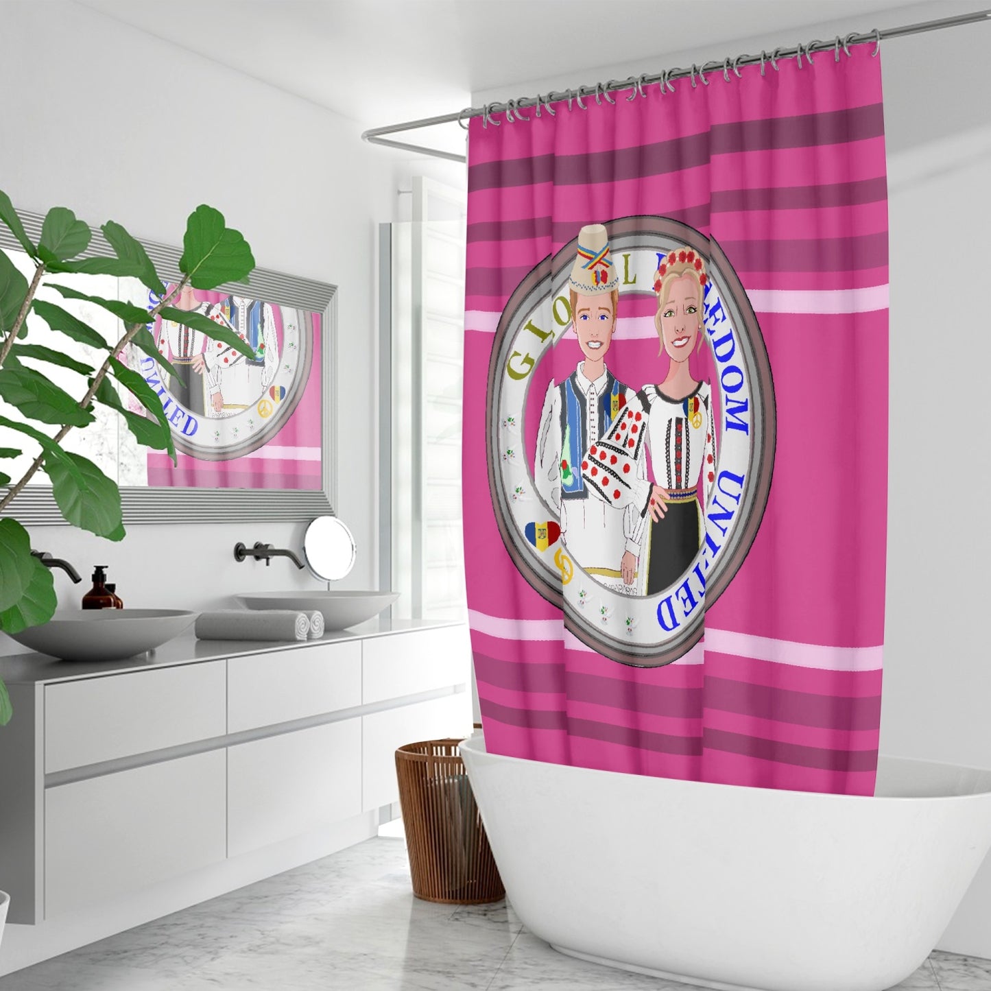 GLOBAL FREEDOM UNITED© Couple Romania Pink2 - Quick-drying Shower Curtain