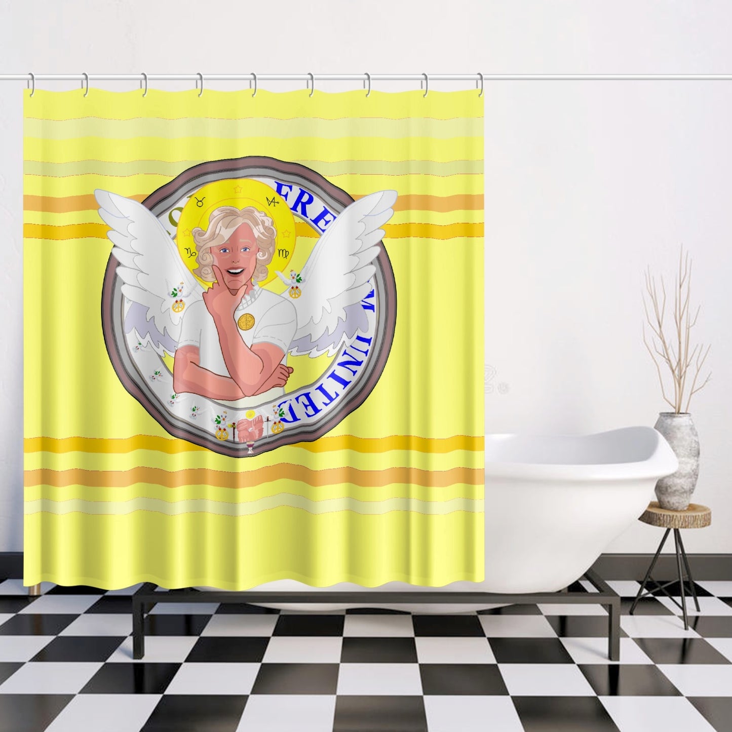 Quick-drying Shower Curtain GLOBAL FREEDOM UNITED© ARCHANGEL GABRIEL Yellow