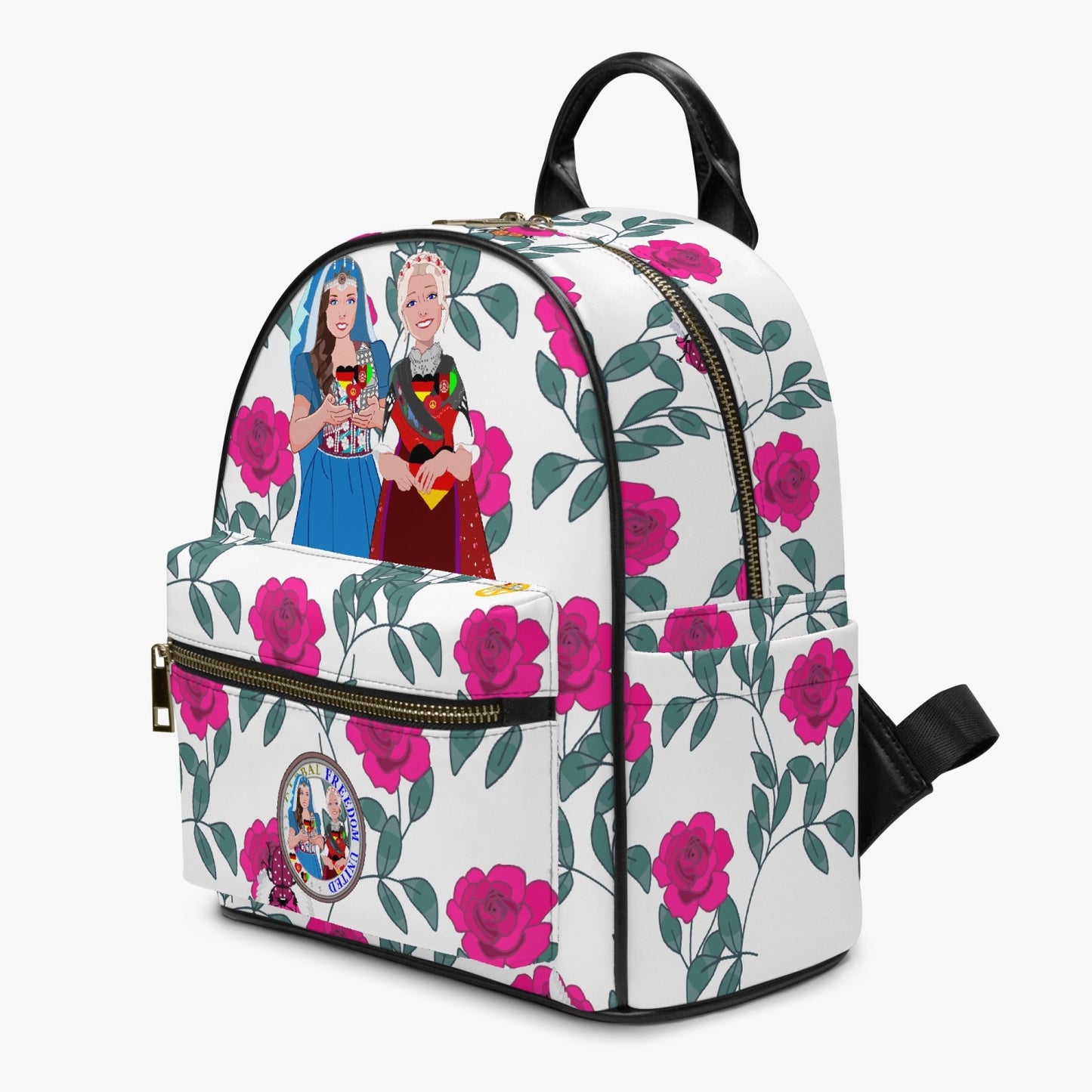 GLOBAL FREEDOM UNITED© Women Afghanistan & Germany Pink Roses - All Over Printed PU Backpack