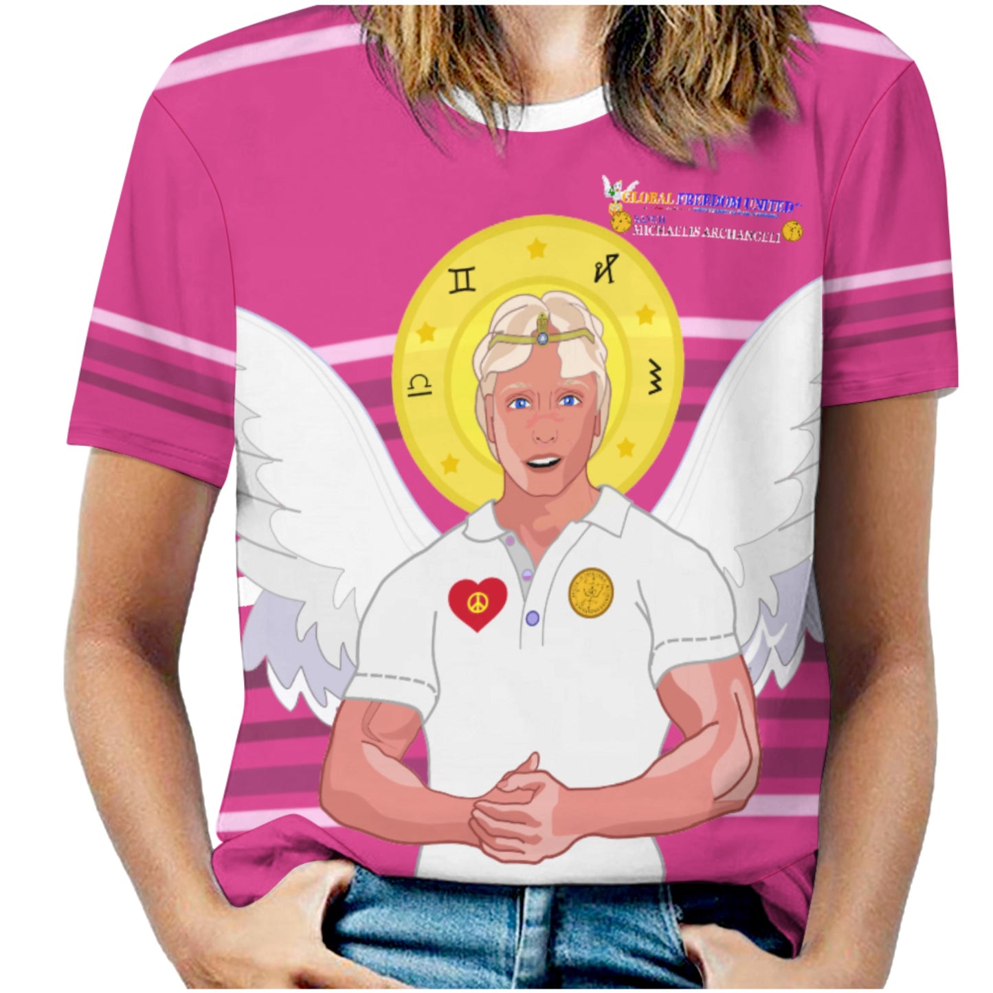 Women´s T-shirt  Global Freedom United© Archangel Michael In Latin V2 Pink2