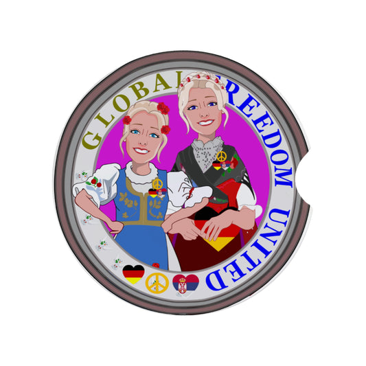 Ceramic Car Coaster GLOBAL FREEDOM UNITED© Women Serbia & Germany V2