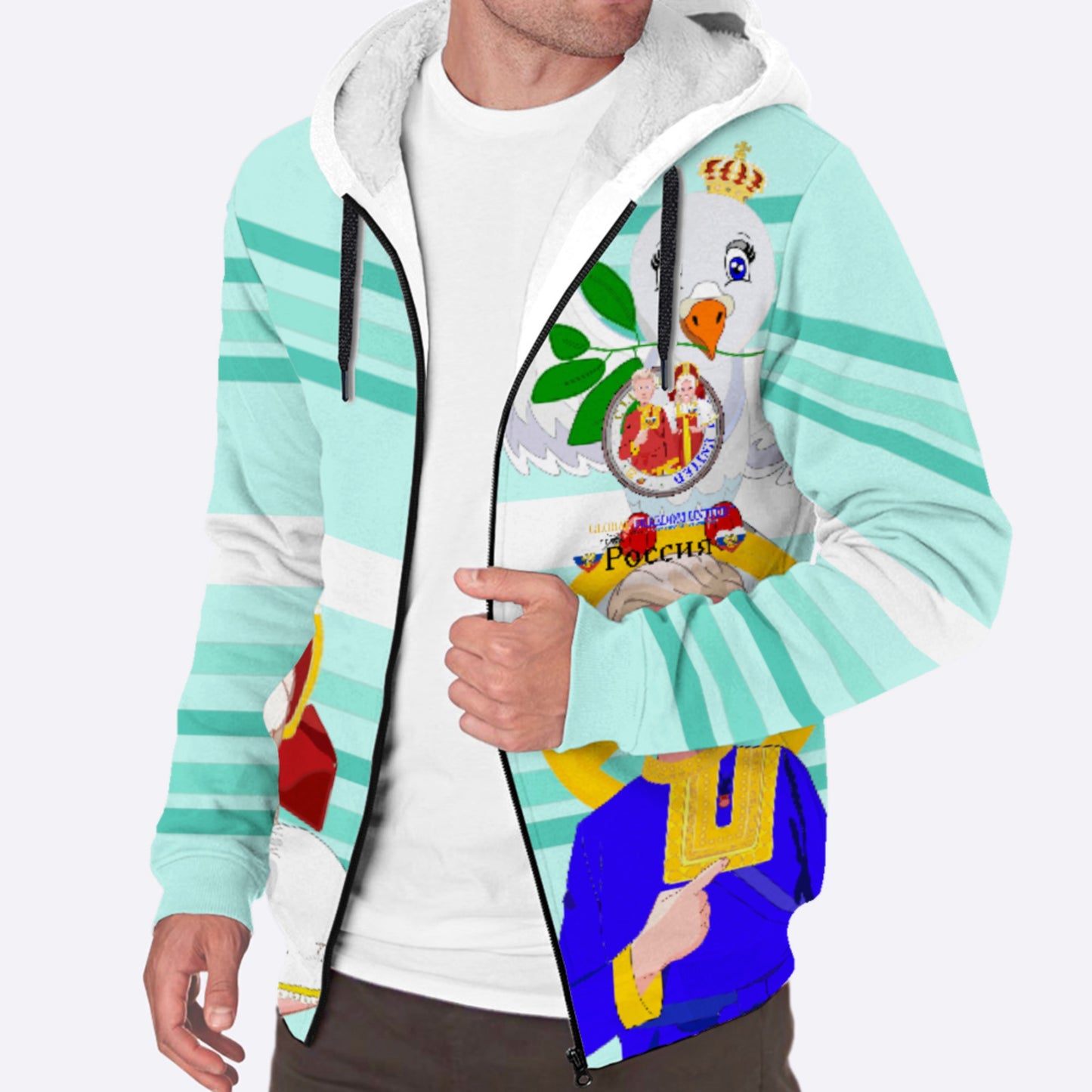 Plush Hoodie GLOBAL FREEDOM UNITED© Couple Russia Light Green