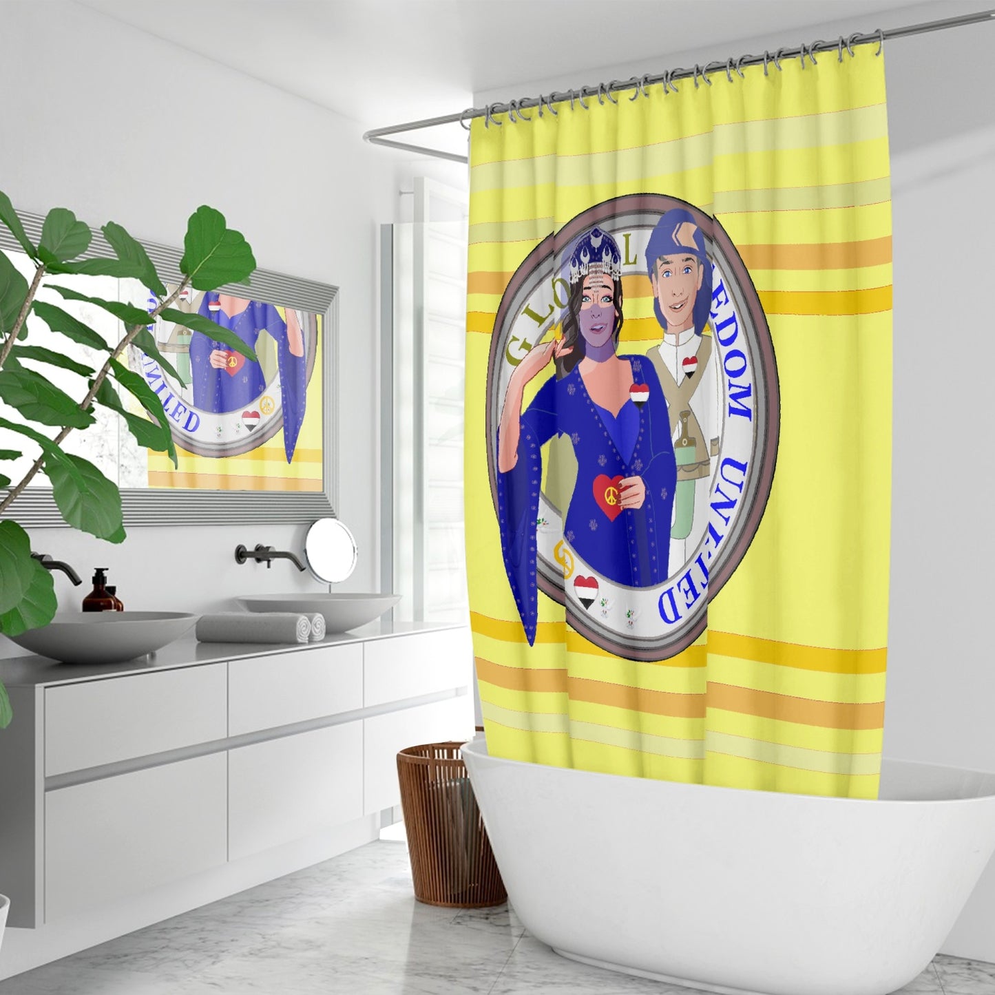 GLOBAL FREEDOM UNITED© Couple Yemen Yellow - Quick-drying Shower Curtain