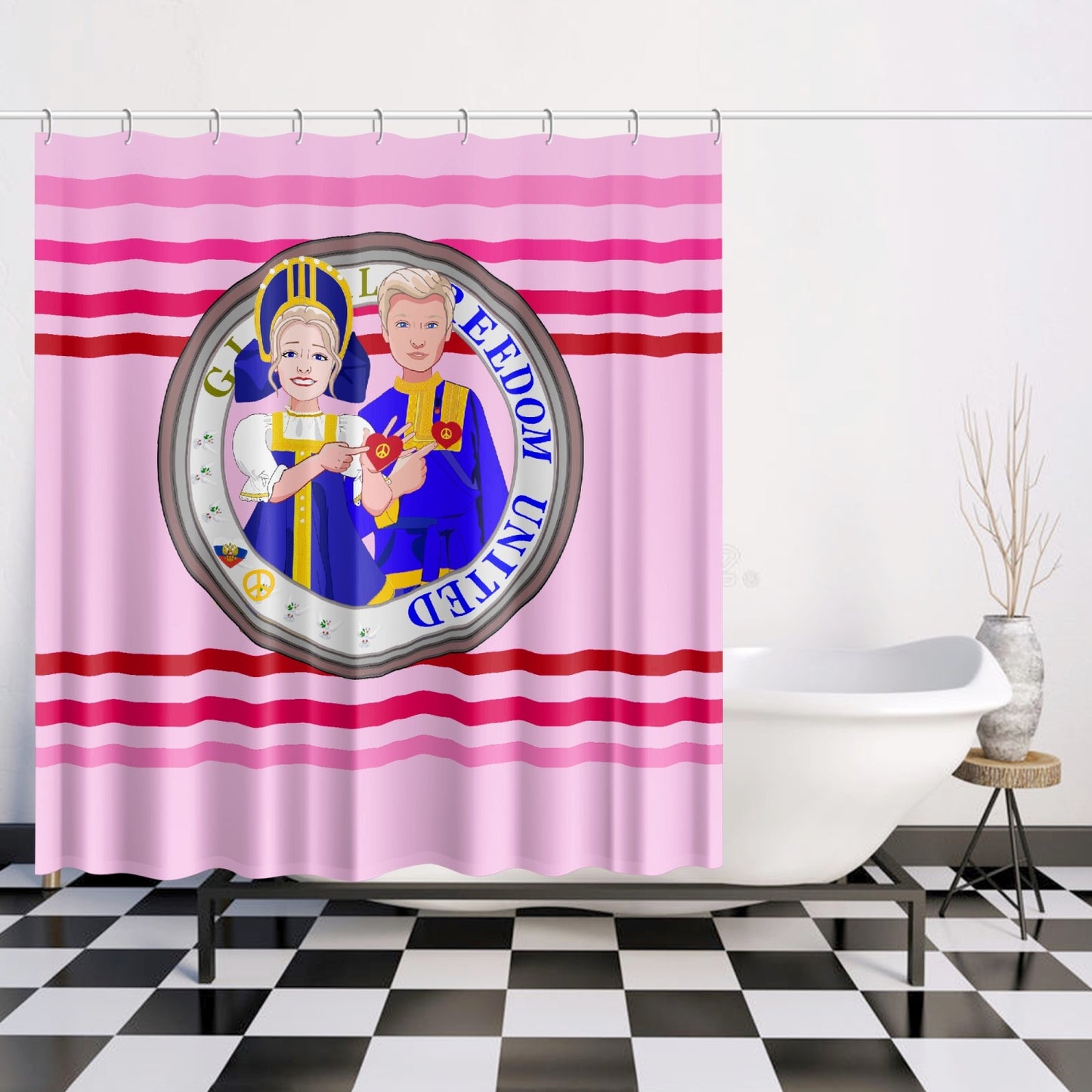 GLOBAL FREEDOM UNITED© Couple Russia Pink1 - Quick-drying Shower Curtain