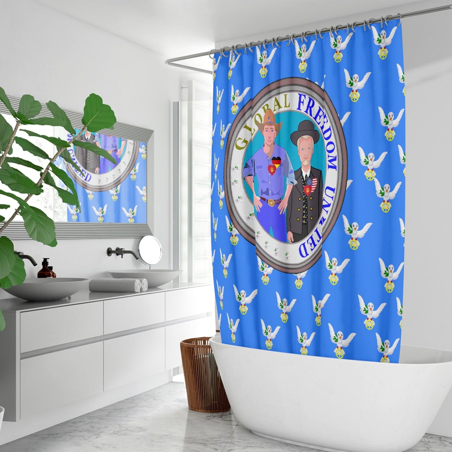 GLOBAL FREEDOM UNITED MEN USA & GERMANY OLD PEACE BLUE Quick-drying Shower Curtain