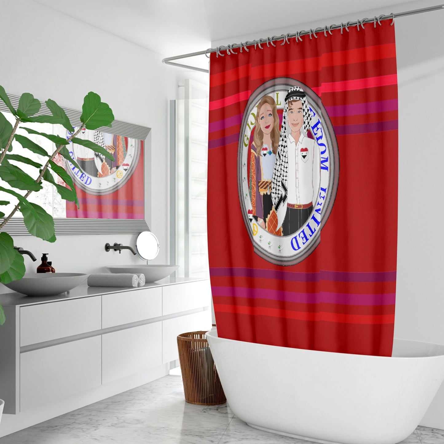 GLOBAL FREEDOM UNITED© Couple Syria Red - Quick-drying Shower Curtain