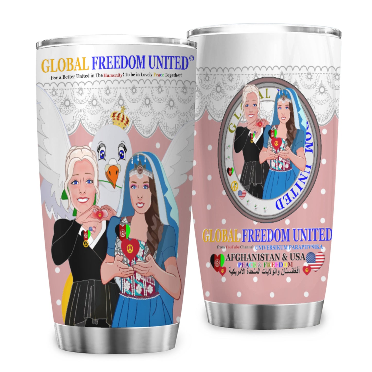Tumbler GLOBAL FREEDOM UNITED© Women Afghanistan & USA Pink1